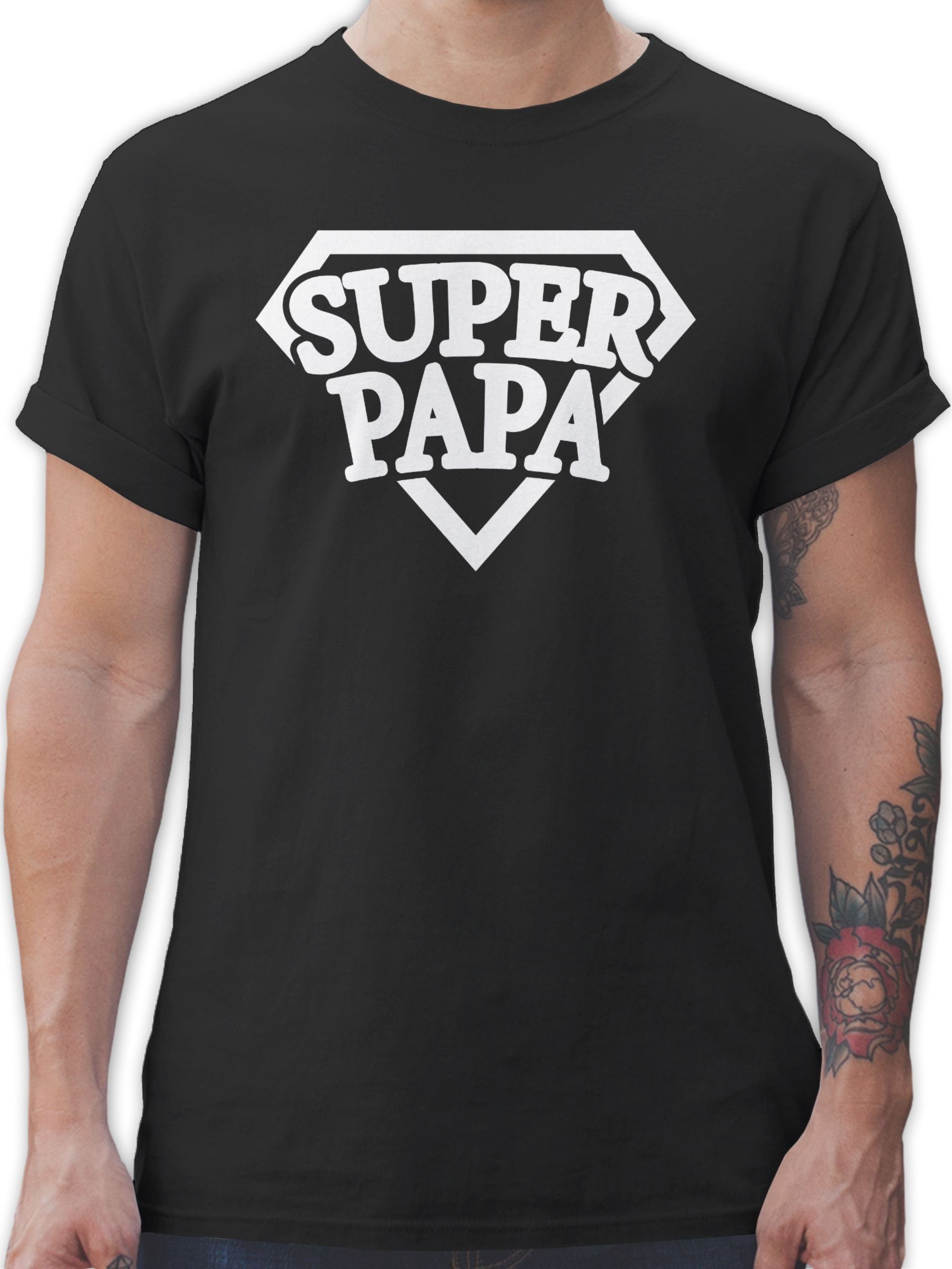 1 Super für Papa Papa T-Shirt Vatertag - Superheld Schwarz Shirtracer Geschenk