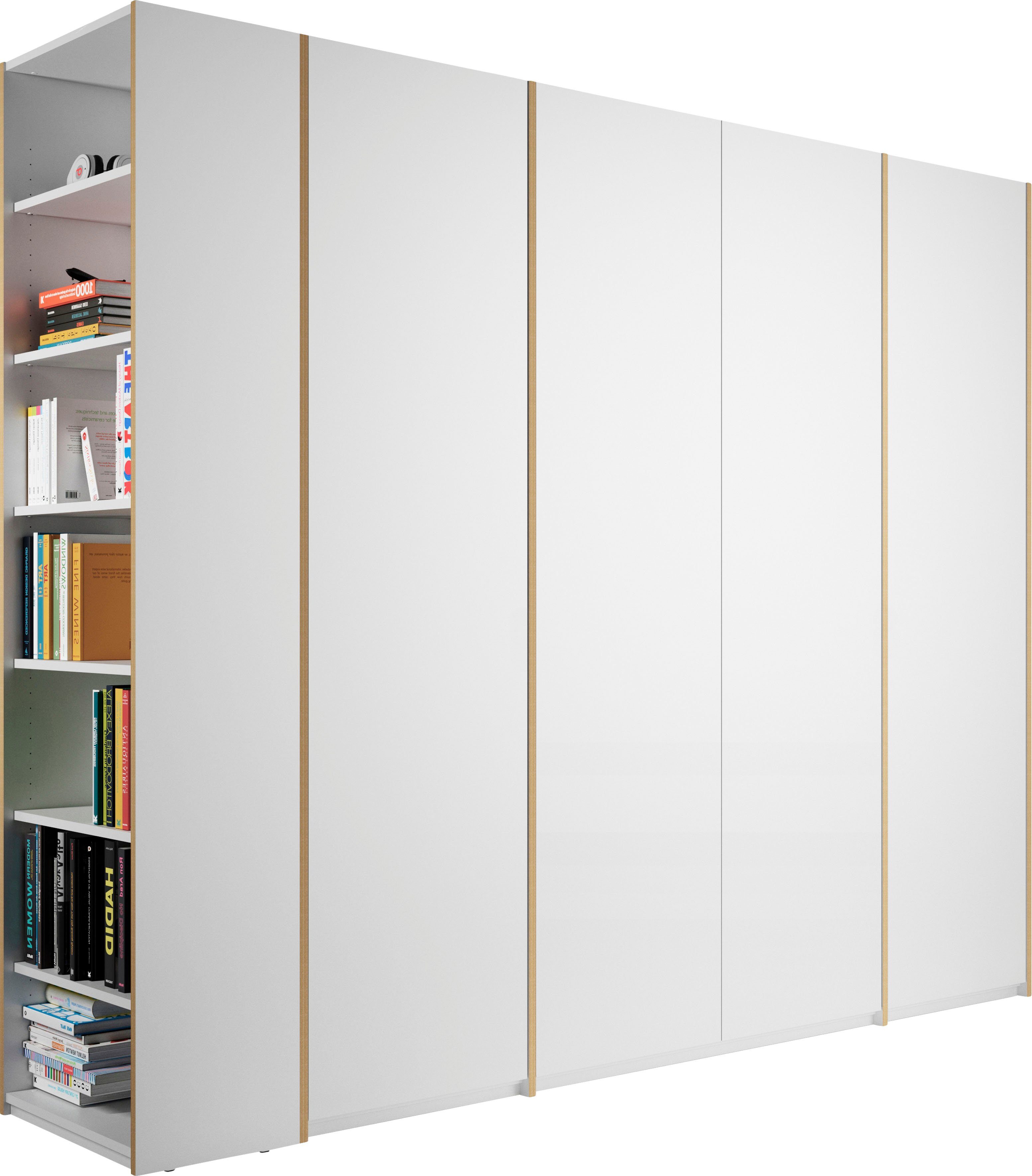 rechts weiß/birke montierbarem oder Variante Anbauregal Modular LIVING links Plus | Drehtürenschrank weiß/birke inklusive Müller SMALL 5