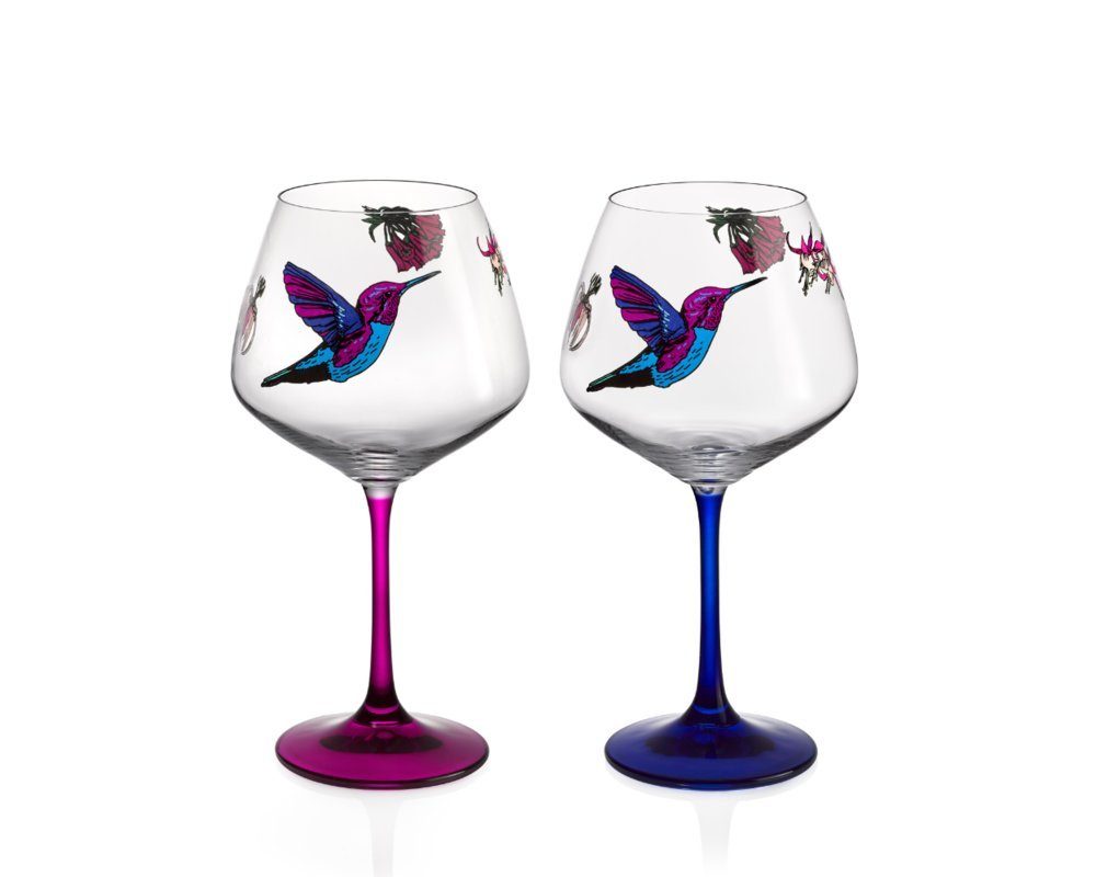 Crystalex Cocktailglas Gin & Tonic Flying Gems Kristallglas 580 ml in blau und rosa 2er Set, Kristallglas, Бокалы для коктейлей, Kolibri