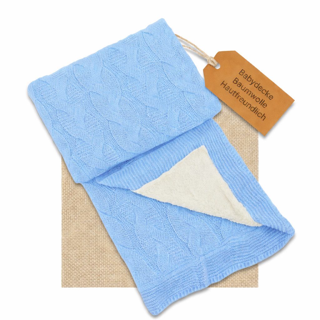 Babydecke Baby Kuscheldecke 110x100cm - Strick - Decke für Neugeborene weich, NoblesBox, Innen Wollig, Strickdecken in verschiedenen Farben