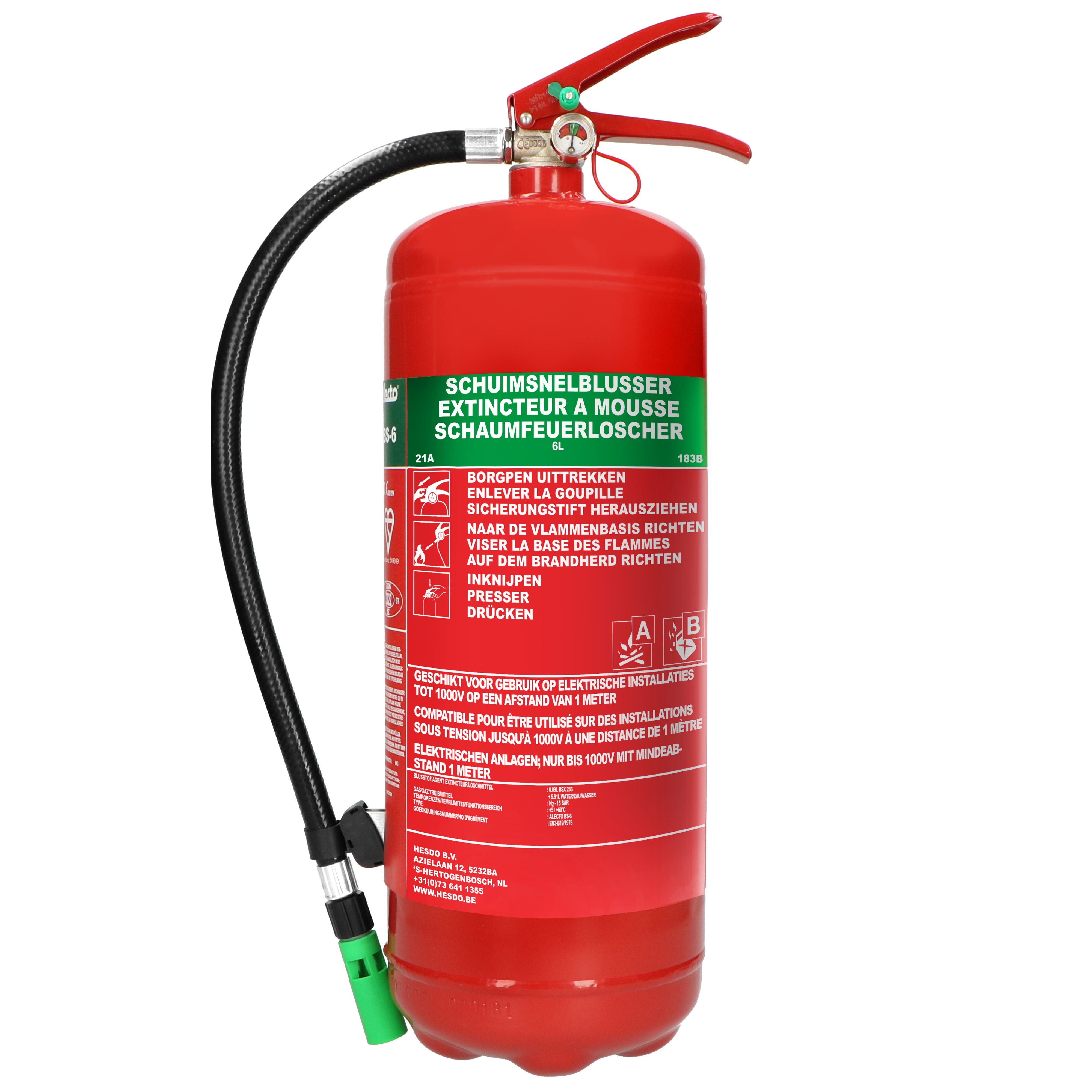 Alecto Schaum-Feuerlöscher BS-6, (1-St) simpel & sofort einsatzbereit, ideal für jeden Ort inkl. Aufhängung