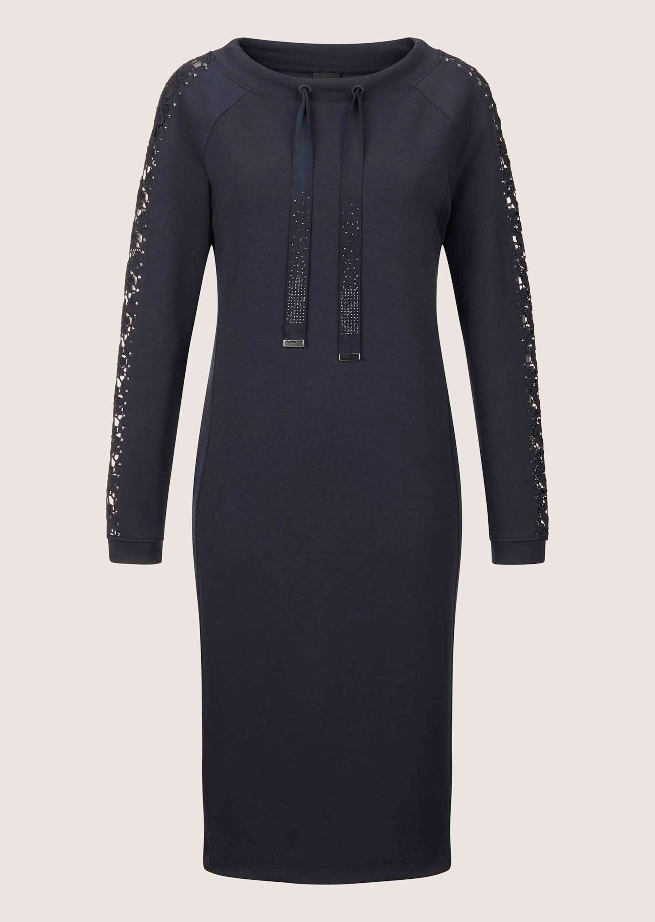 MADELEINE Midikleid Stretch-Kleid mit Spitze und Strass Jersey-Kleid mit Rundhalsausschnitt, Taschen