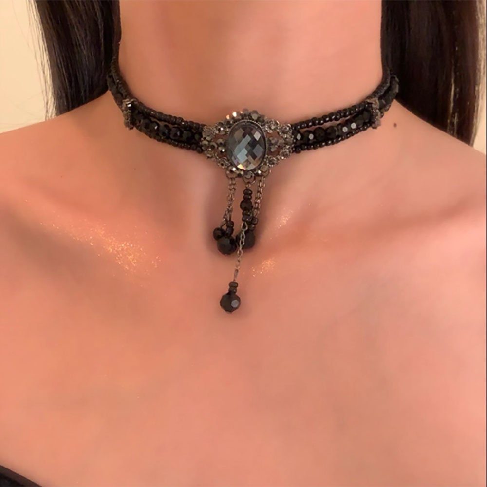 LurTAO Kette mit Anhänger Teardrop Kristall Halskette Schmuck Für Frauen Und Mädchen (1-tlg), Gothic Cameo Choker Halskette Retro Leder Choker Halskette