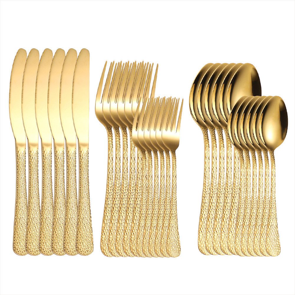 KingLux Besteck-Set 30teilig Hammered Besteck Set Gold Essbesteck für 6 Personen (30-tlg), 6 Personen, Edelstahl
