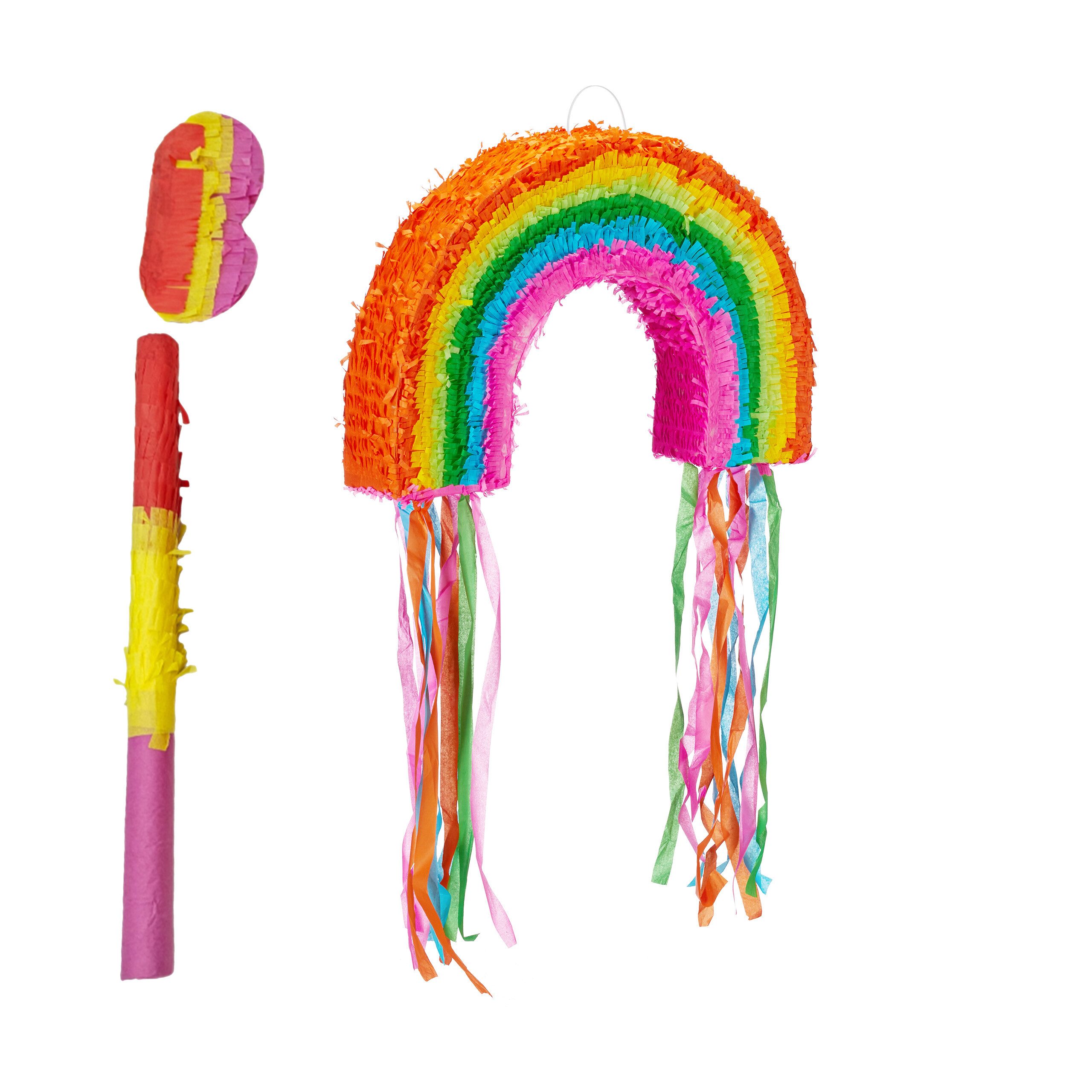 relaxdays Pinata Set Regenbogen mit Stab und Maske