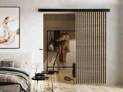 Compleo Schiebetür mit Lammelen, breite Schiebetür für Schlafzimmer NONA, Tür universell Links / Rechts, Modern design