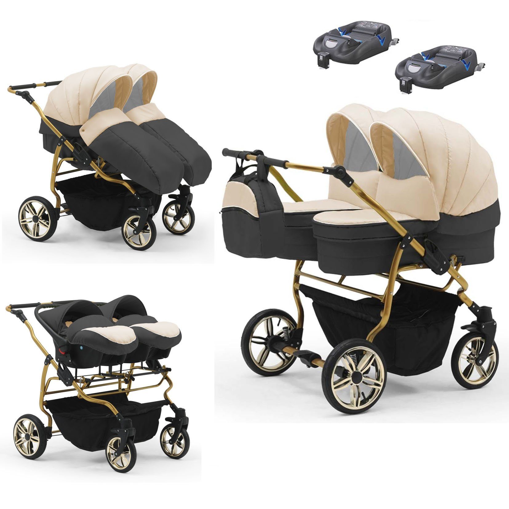Gold 1 Zwillingswagen Zwillingswagen babies-on-wheels in 4 Farben Creme-Grau 15 Duet - Lux 33 in Teile -