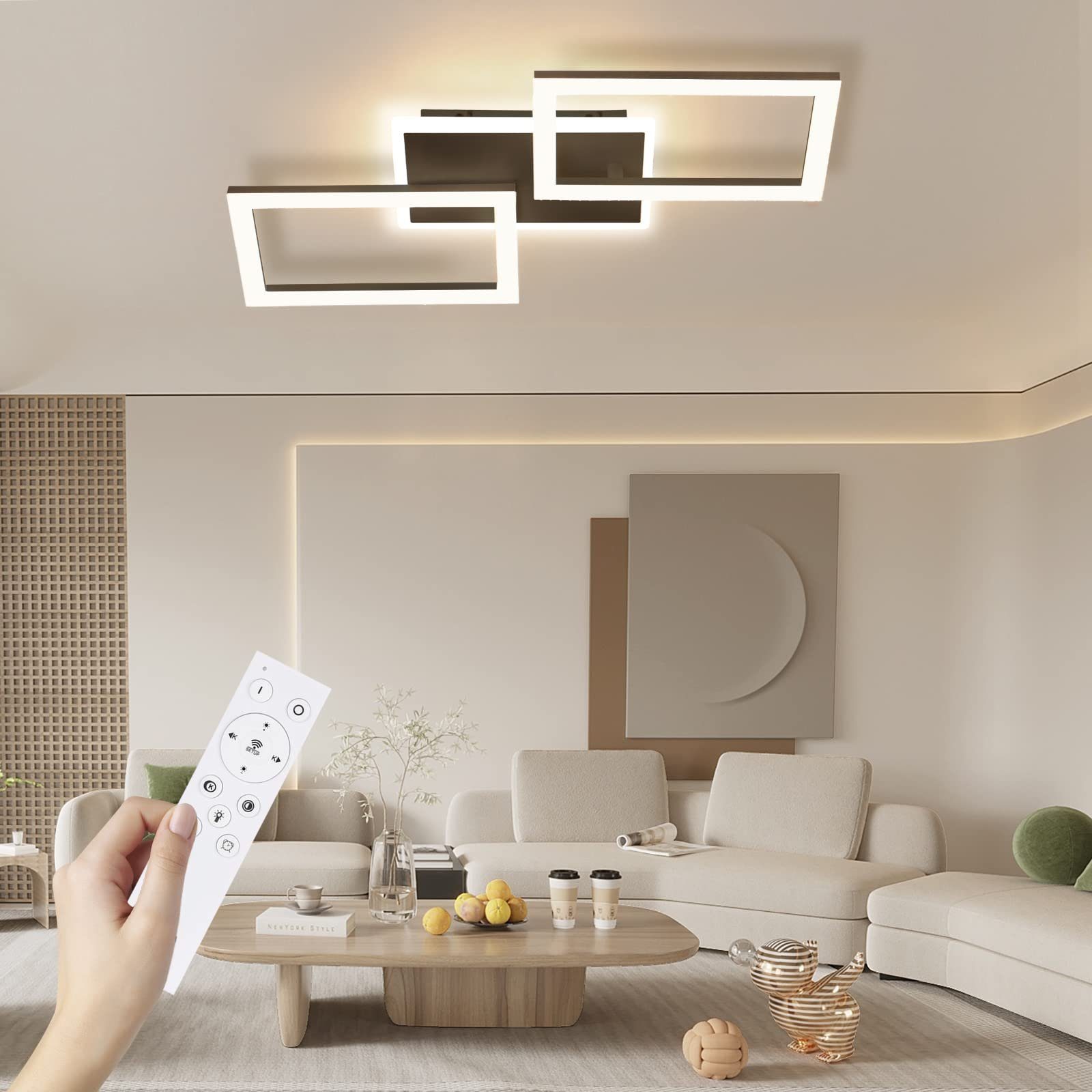 Schwarz 57*48cm, Modern fest für ZMH Kristall LED integriert, warmweiß-kaltweiß, Schlafzimmer LEDs Drei Dimmbar, LED Deckenleuchte Rechtecken