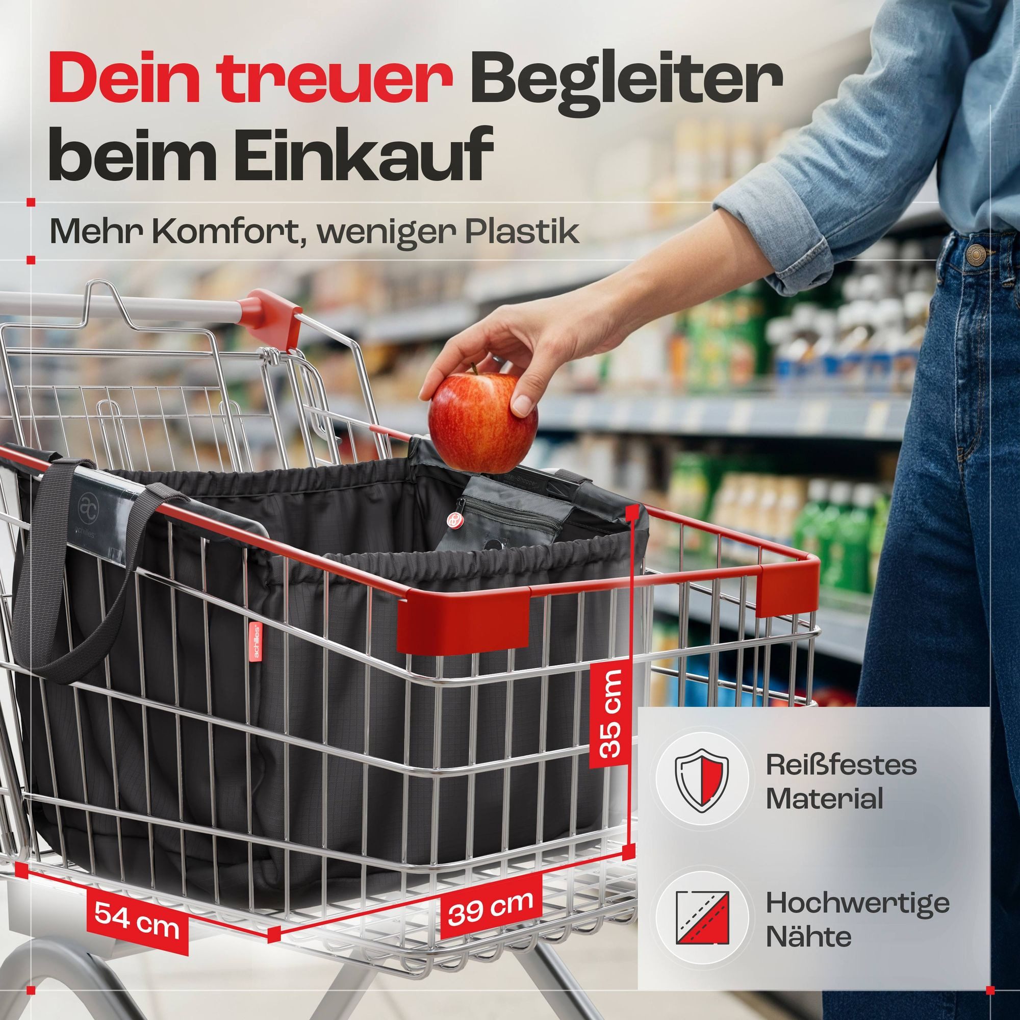 achilles Einkaufsshopper Easy-Shopper "Combi" Faltbare Einkaufswagentasche Einkaufstasche, 40 l