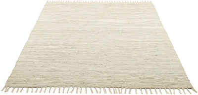 Teppich Cadis, my home, rechteckig, Höhe: 5 mm, Wendeteppich mit Fransen, Uni Farben, handgewebt, reine Baumwolle