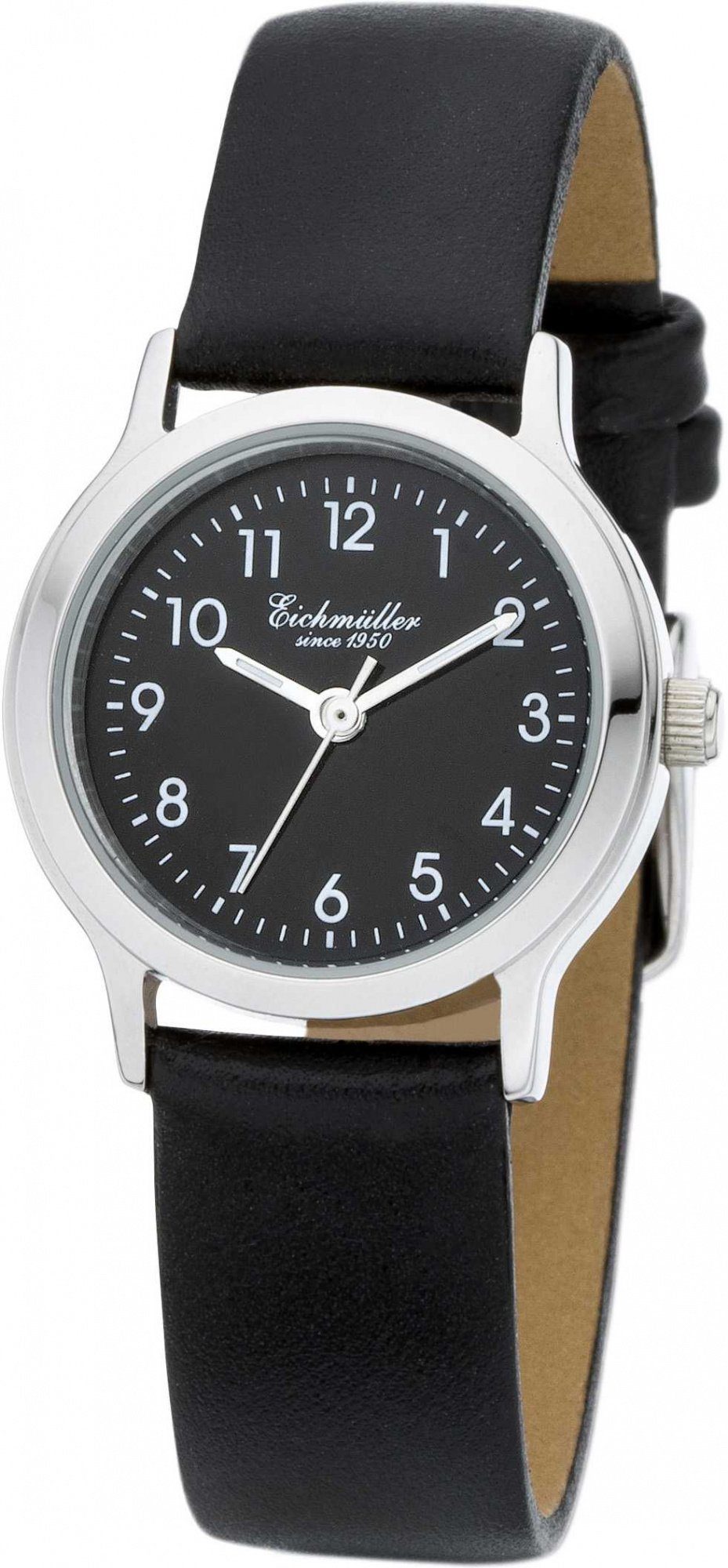 Eichmüller Quarzuhr Damenuhr 3055-02 Schwarz Lederband 26 mm