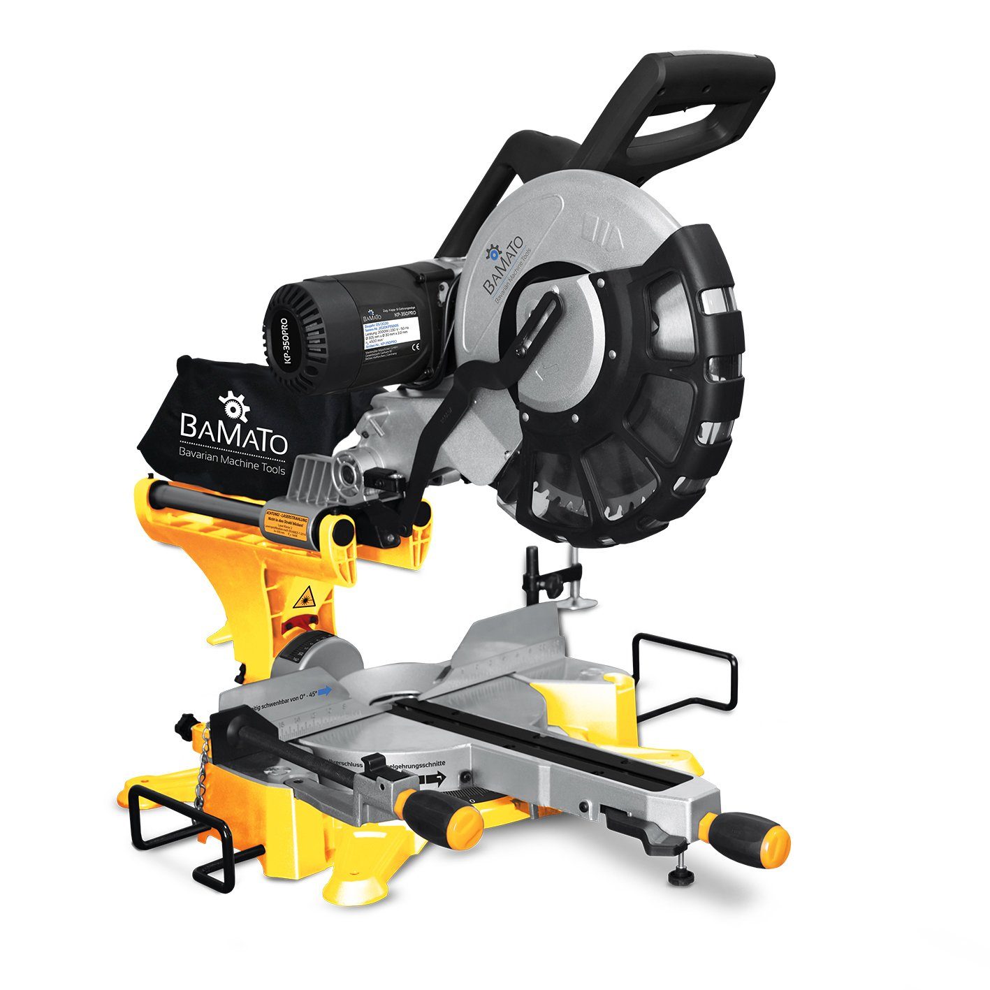 BAMATO Zug-, Kapp- und Gehrungssäge KP-350PRO Kappsäge 2000W Zugsäge 105mm Schnitthöhe Doppelgehrung, 1-St., beidseitig schwenkbar, neigbar, Laser, Sanftanlauf