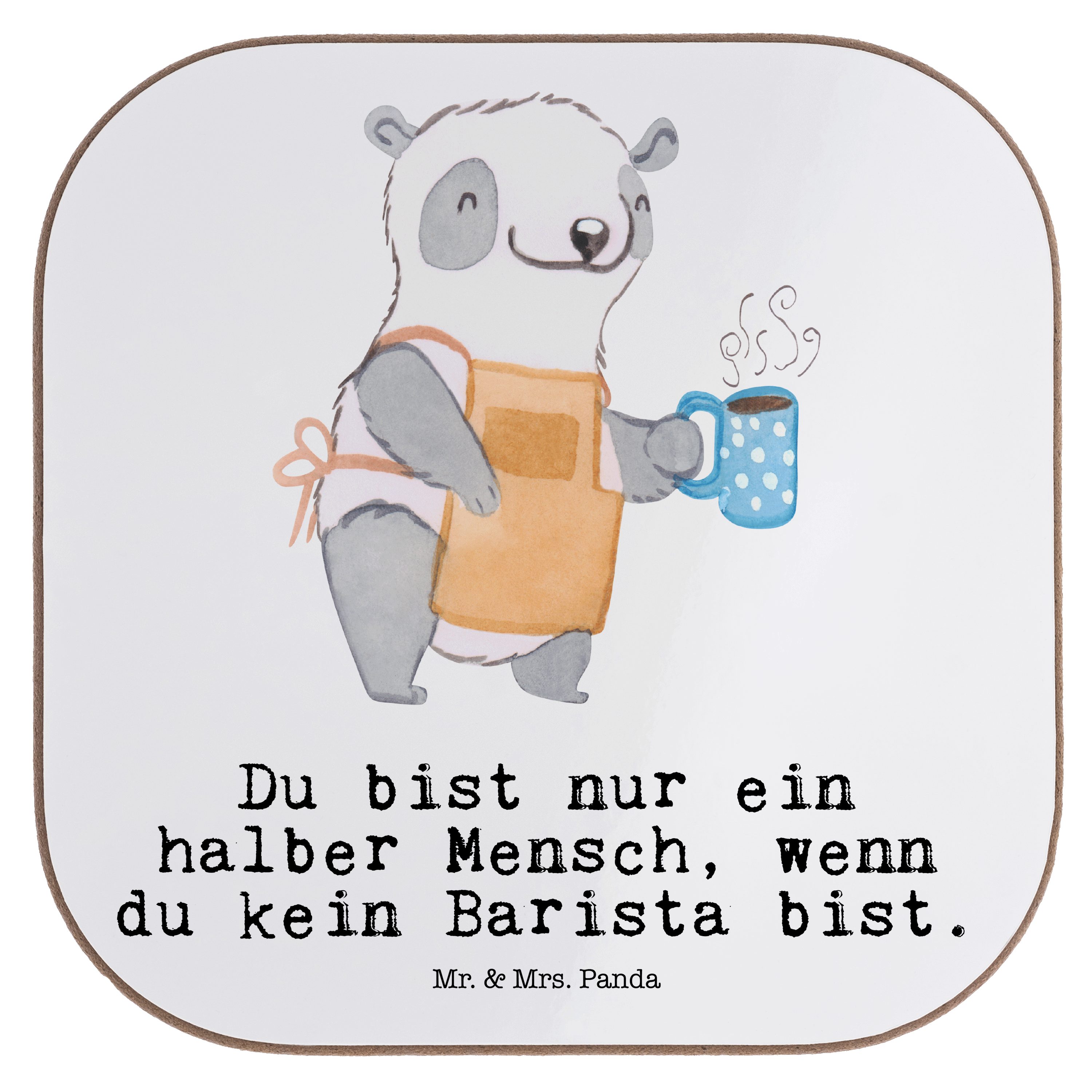 Mr. & Mrs. Panda Getränkeuntersetzer Barista mit Herz - Weiß - Geschenk, Kaffee, Untersetzer Gläser, Eröff, 1-tlg.