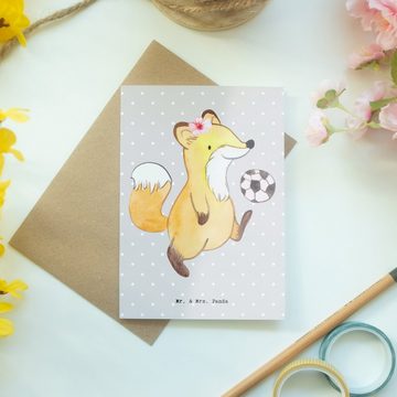 Mr. & Mrs. Panda Grußkarte Fußballtrainerin Herz - Grau Pastell - Geschenk, Karte, Verein Fußbal, Einzigartige Motive