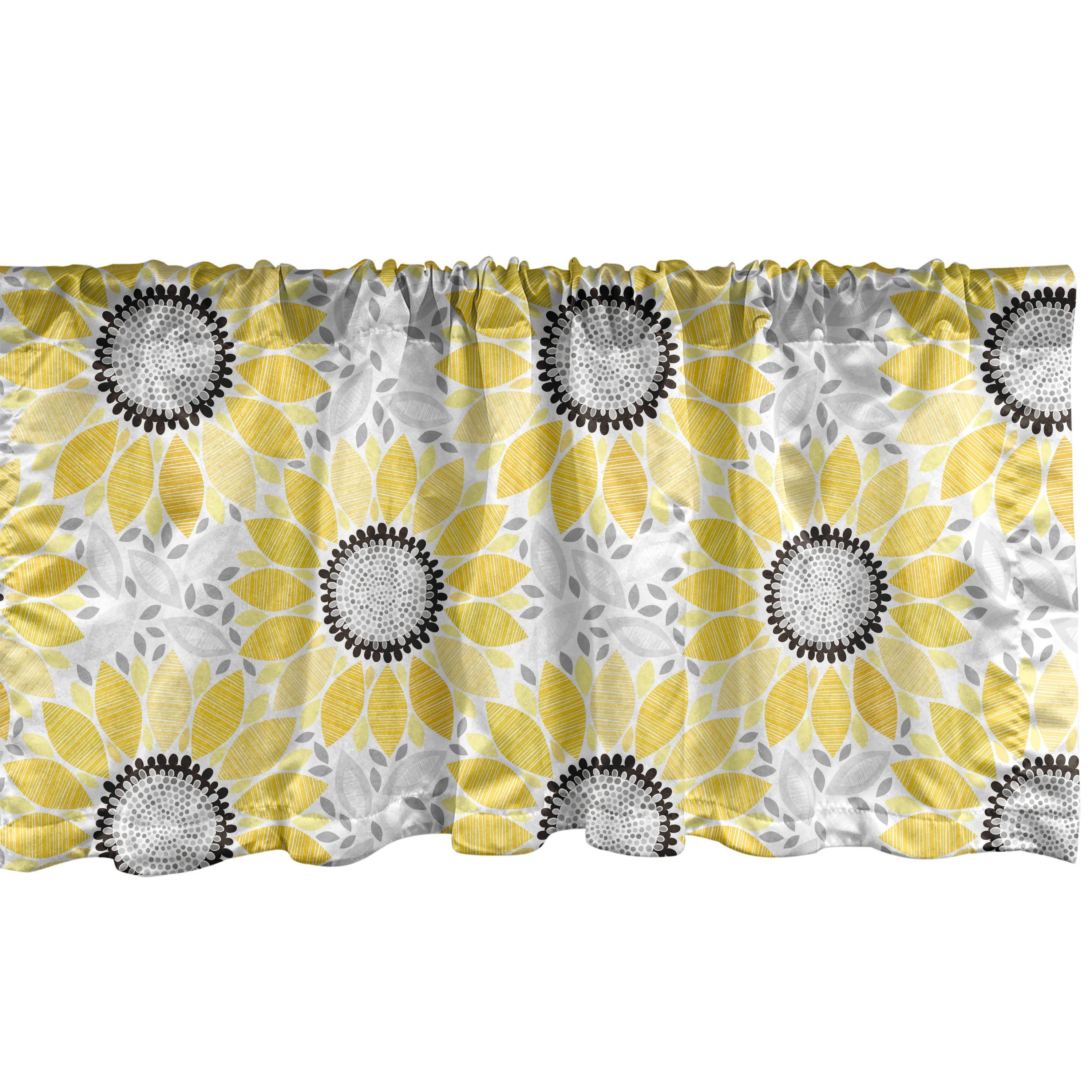 Scheibengardine Vorhang Volant für Küche Schlafzimmer Dekor mit Stangentasche, Abakuhaus, Microfaser, Gelb Sun-Blumen-Natur-Kunst