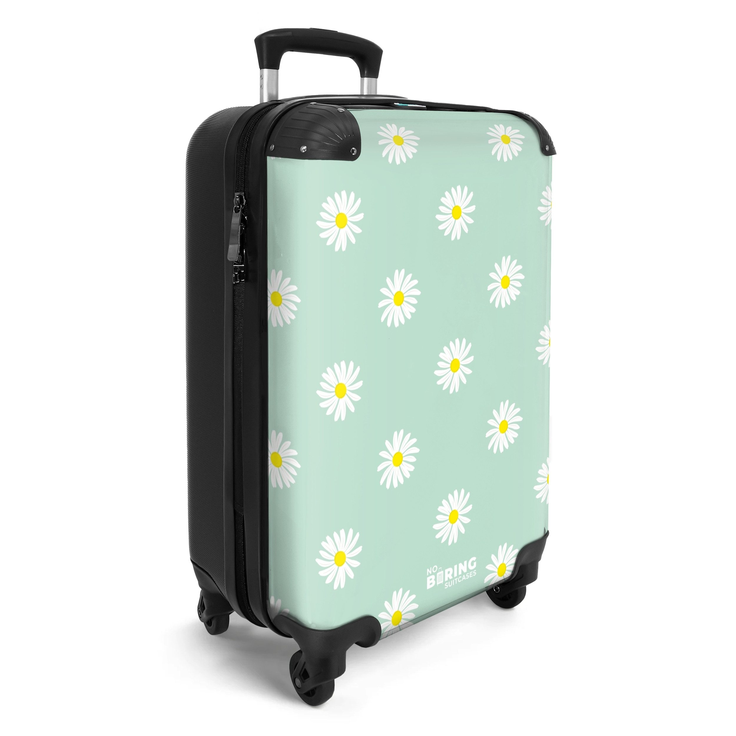 NoBoringSuitcases.com© Hartschalen-Trolley Pastellgrün mit Gänseblümchen 55 günstig online kaufen