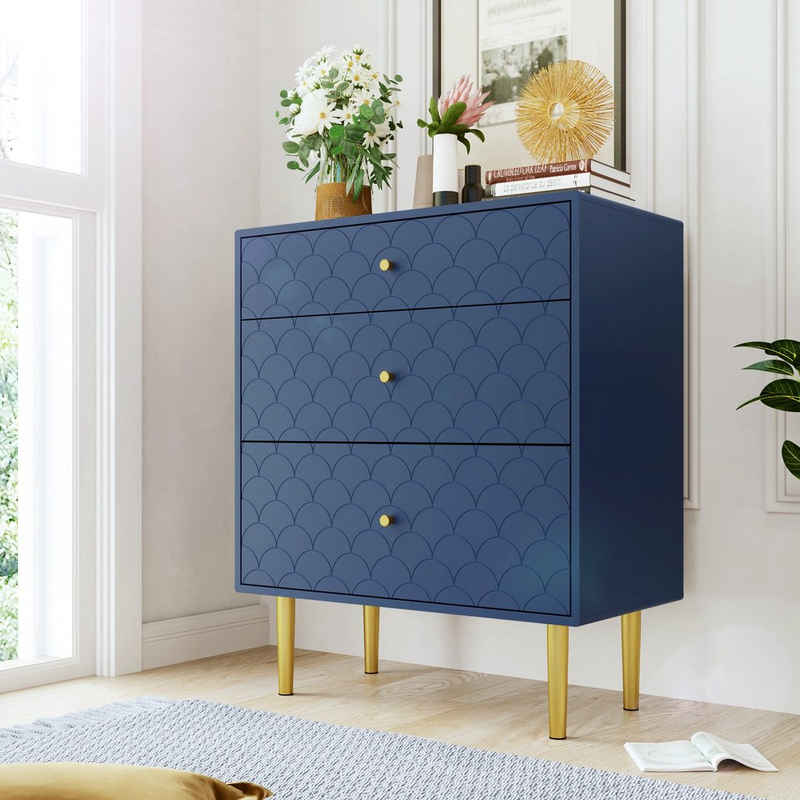 Flieks Kommode, Sideboard Fischschuppenmuster 75*40*89cm Marineblau