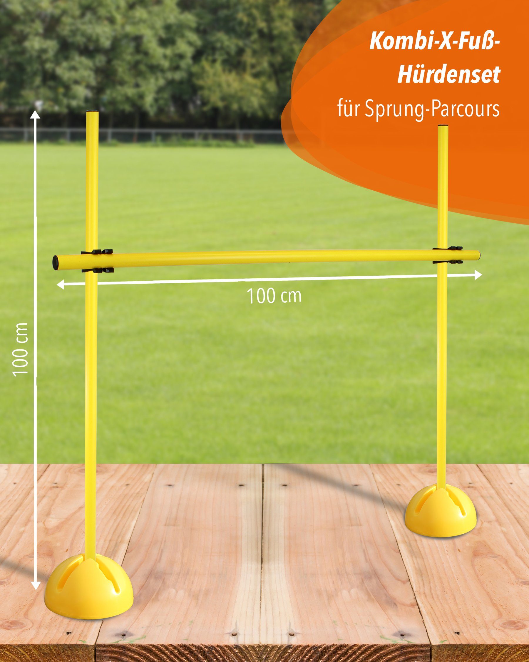 SPORTIKEL24 Hürde X-Fuß Hürdenset mit Stange 100 cm Farbe Gelb, Leichte Montage