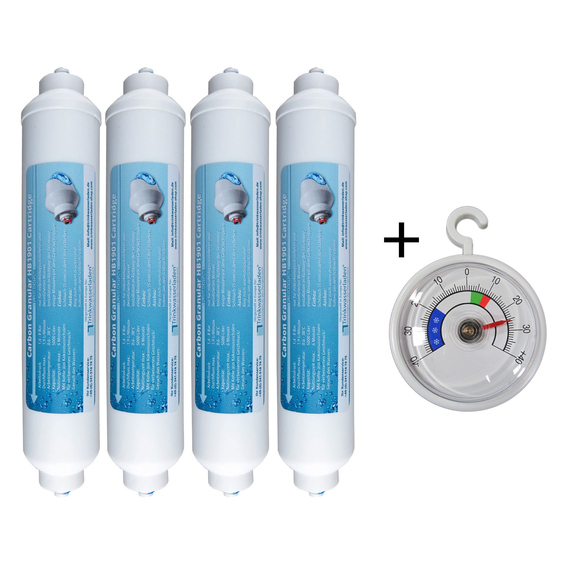 Trinkwasserladen Ersatzfilter, 4er Pack Kühlschrankfilter HB1901 + Thermometer