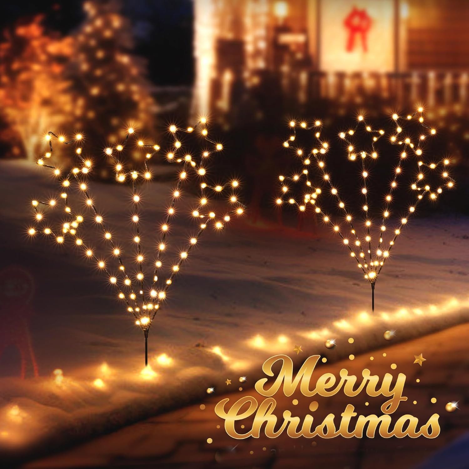 Quntis LED-Lichterkette Weihnachtsdeko Gartenstecker mit Timer, Weihnachtsbeleuchtung Garten, 2er Set LED Sternlichter für Weihnachten Außen Wege Rasen, Batterie