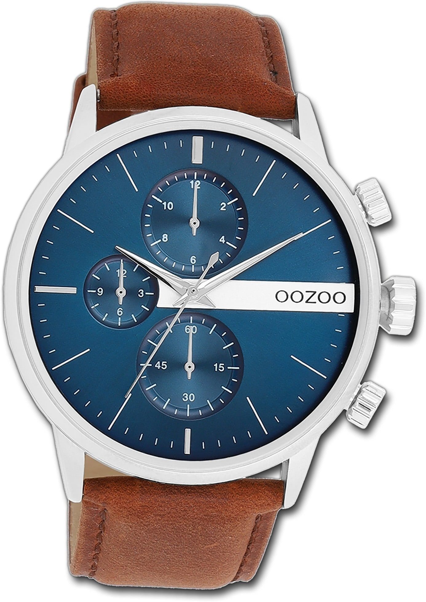OOZOO Quarzuhr Oozoo Herren Timepieces, rundes Gehäuse, (ca. 45mm) Armbanduhr braun, Herrenuhr Lederarmband groß