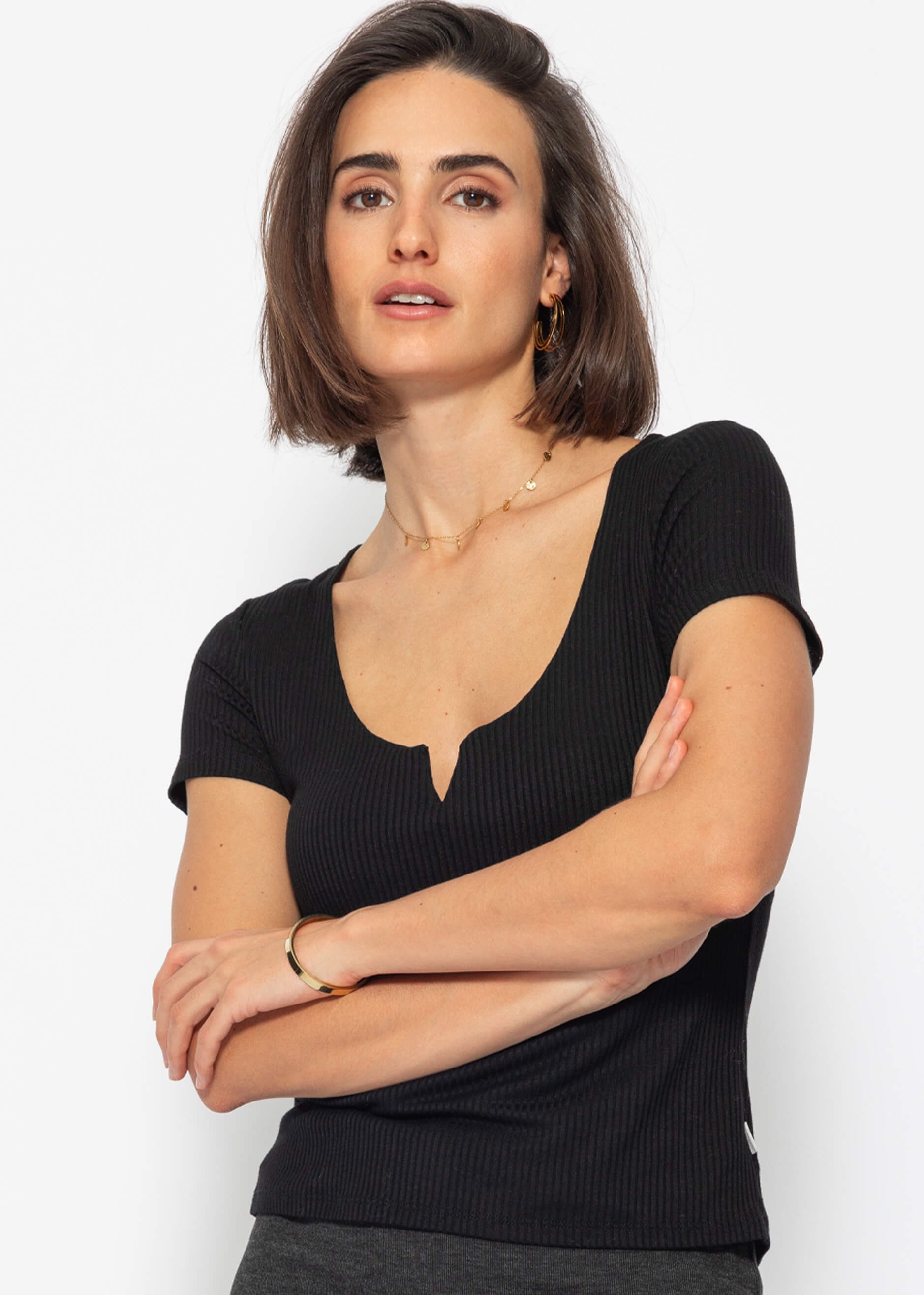 SASSYCLASSY T-Shirt Figurbetontes T-Shirt mit Rippstruktur für Damen T-Shir günstig online kaufen