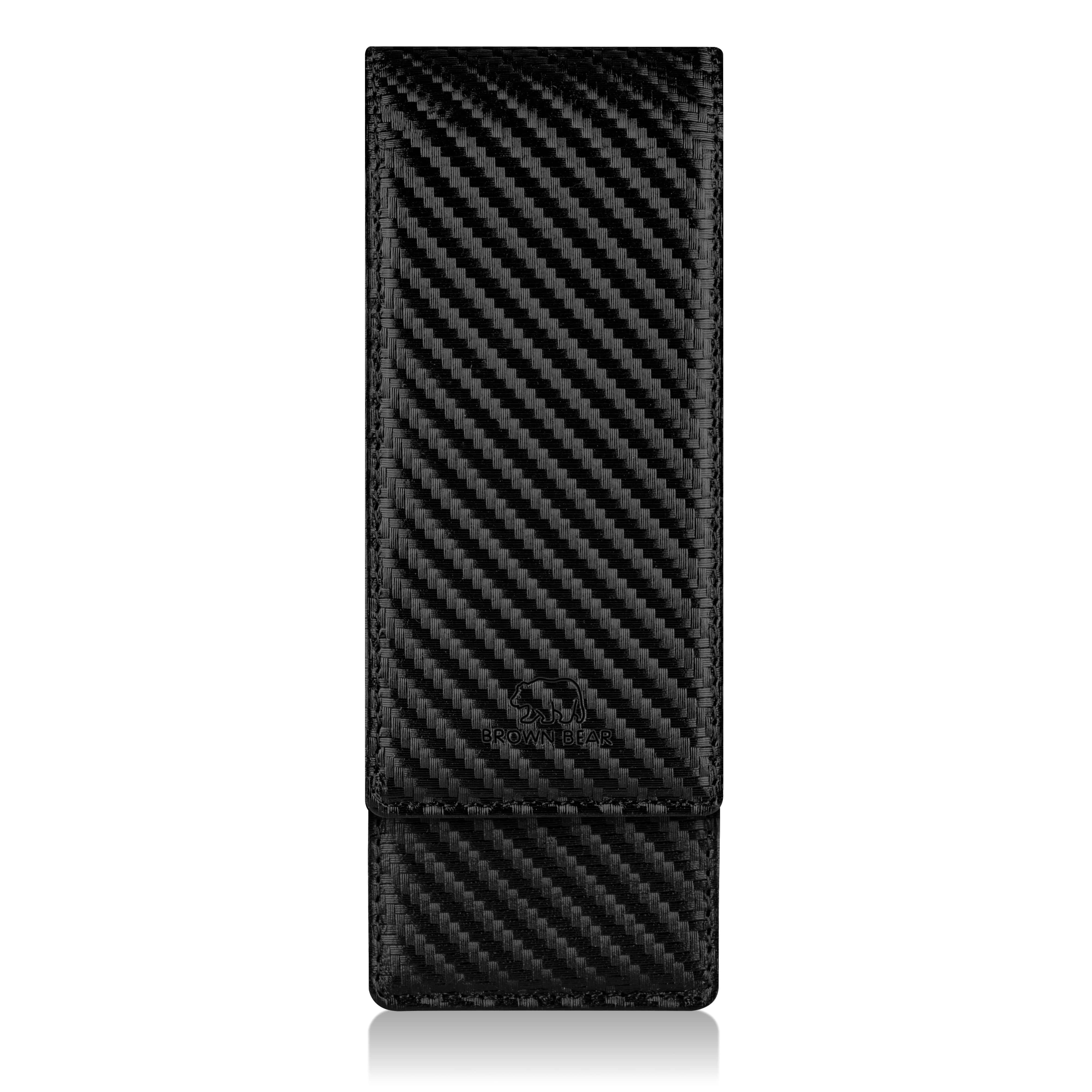 Brown Bear Schreibgeräteetui Golf 03 - aus Echtleder mit Magnetverschluss 3 Stifte, für Kugelschreiber und Füller Farbe Carbon