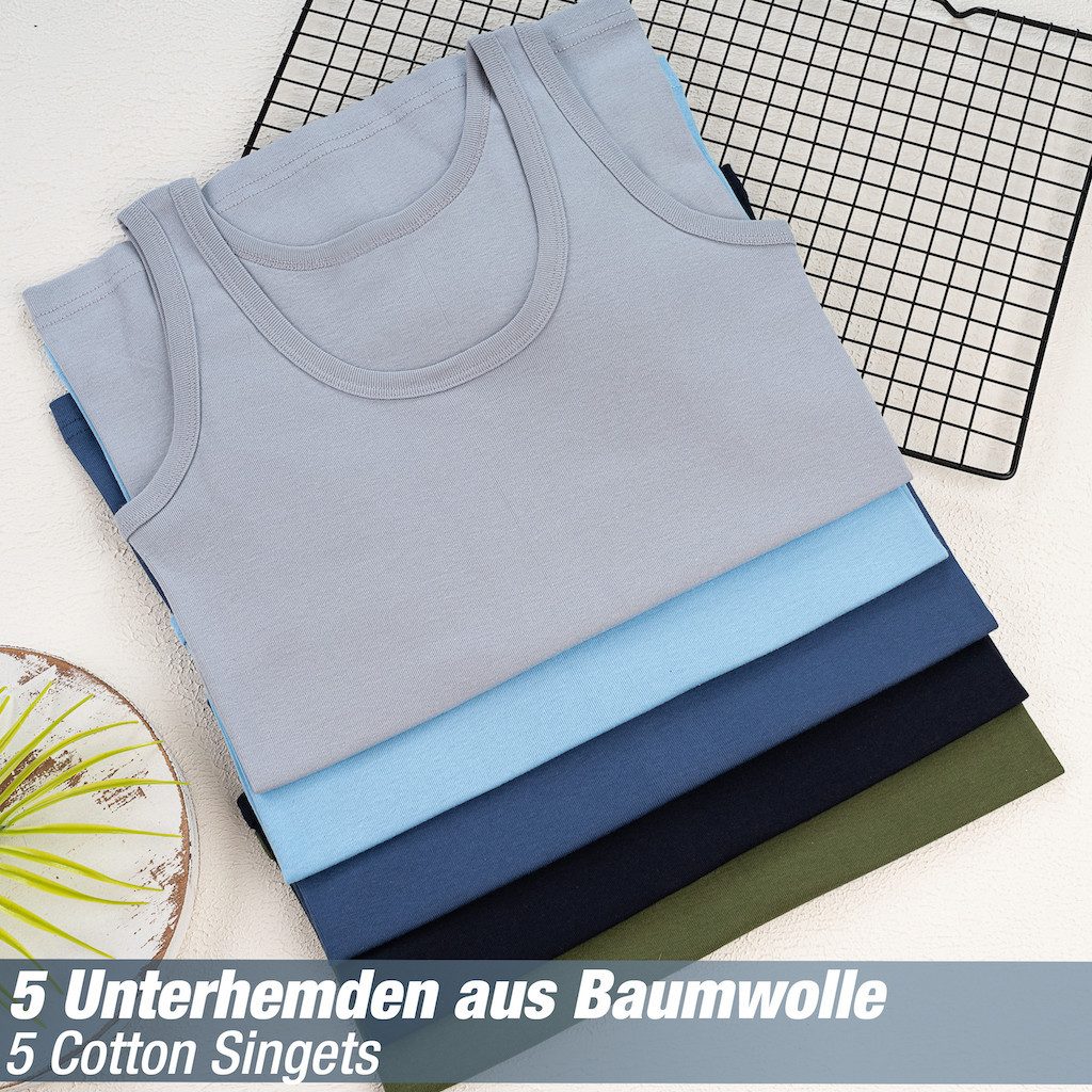 LOREZA Unterhemd 5er Set Jungen Unterhemden 100% Baumwolle - Feinripp - Ohne Seitennaht (Spar-Packung, 5-St., 5er-Pack) – Bild 4 von 5