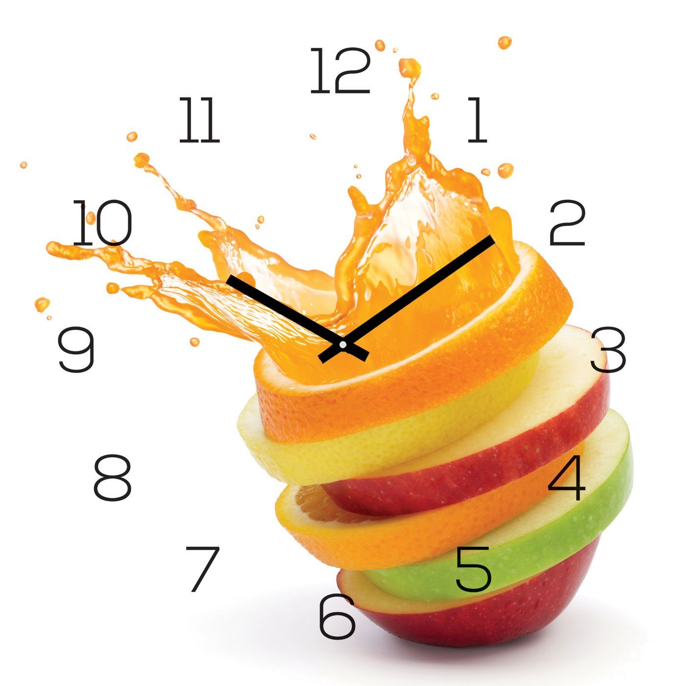 (Wanduhr 30x30cm Wanduhr Wasser Orange Frucht) Levandeo® Apfel Uhr Alu-Dibond Alubild