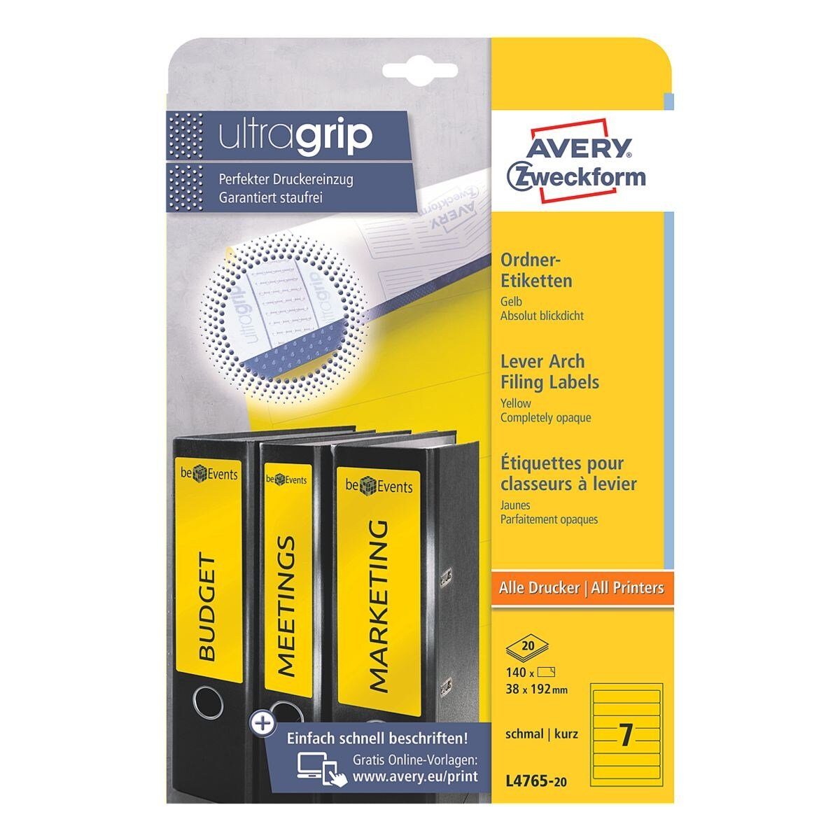 Avery Zweckform Etiketten, 140 Stück, kurz/schmal (38x192 mm), selbstklebend, blickdicht