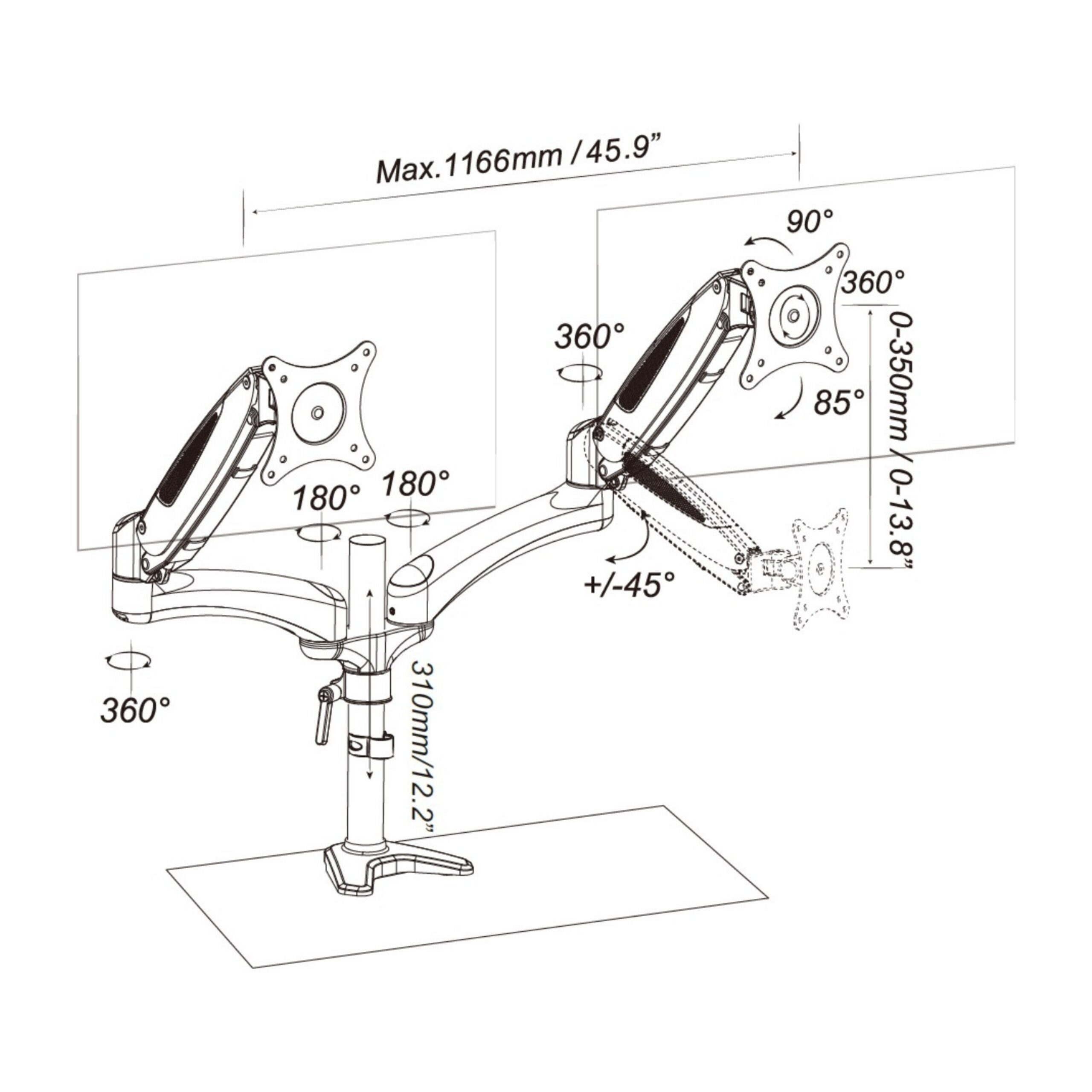 hjh OFFICE Monitor-Halterung Monitorhalterung Vm-Mg2 Aluminium, (bis 27 Zoll, Monitorarm, Kabelmanager integriert, drehbar, schwenkbar und neigbar)