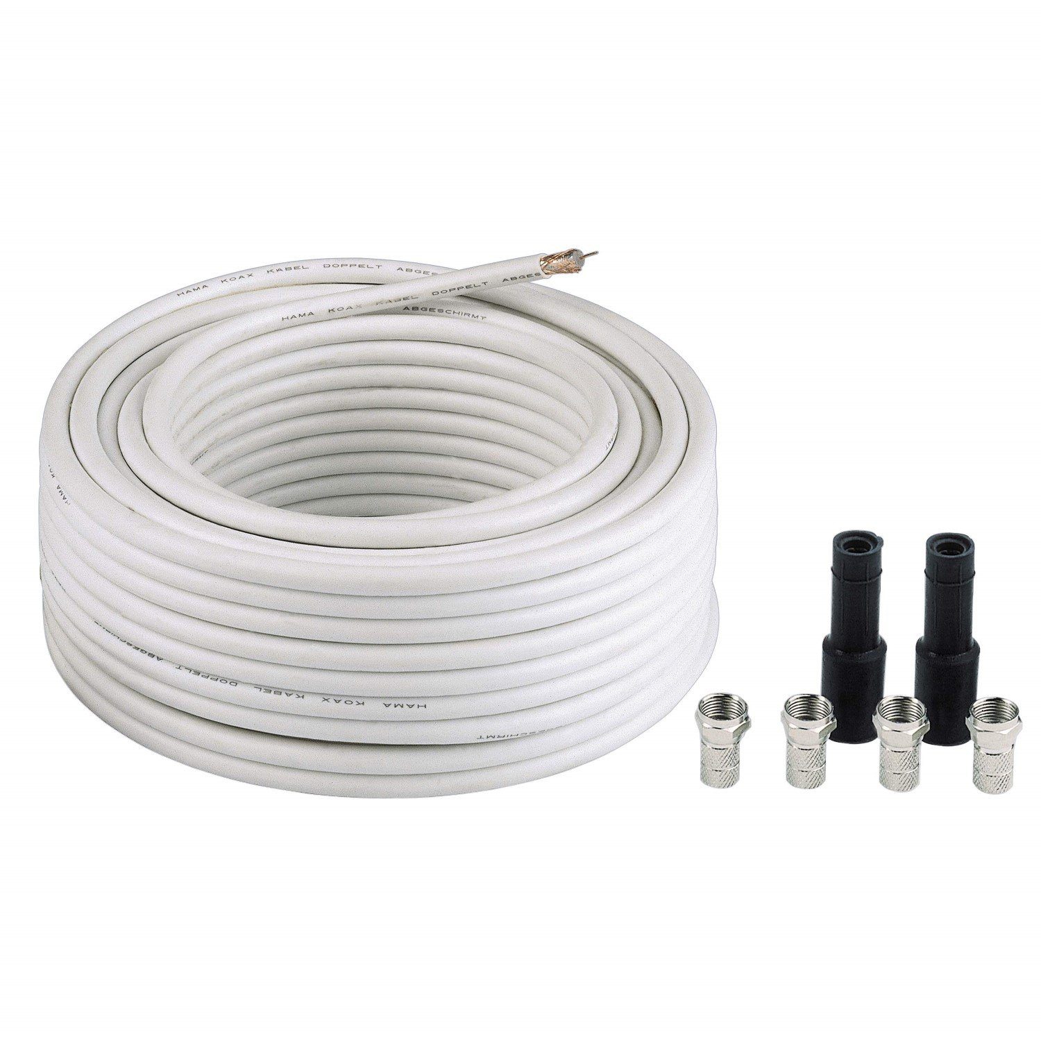 Hama SAT Installation Koaxial-Kabel 90dB Video-Kabel, F-Stecker, Kein (4000 cm), TV Antennen Koax-Kabel, 90 db, 4x F-Stecker und 2x Wetterschutzhülle