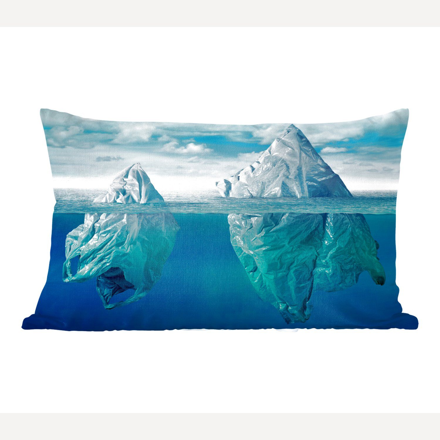 MuchoWow Dekokissen Meer - Eisberg - Plastiktüten, Wohzimmer Dekoration, Zierkissen, Dekokissen mit Füllung, Schlafzimmer