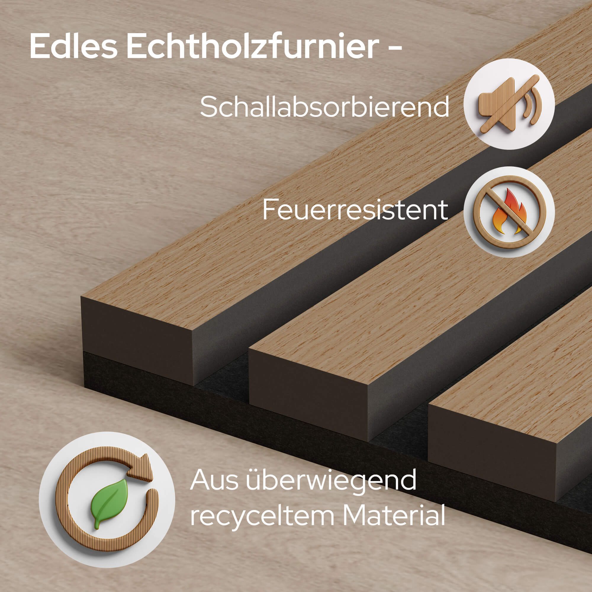 Arebos Akustikplatte 2er Set, Zuschneidbar, Einfache Montage, 2 Farben, Schallabsorption, Echtholzfurnier, Einfache Montage, Kombinierbar