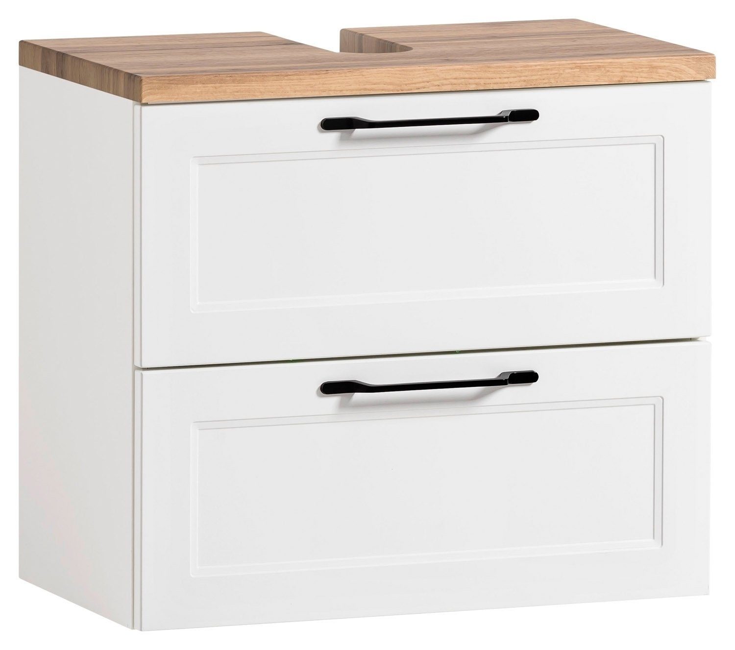 HELD MÖBEL Waschbeckenunterschrank MERAN, B 60 cm, Weiß matt, Wotaneiche Dekor, mit 1 Klappe und 1 Schublade