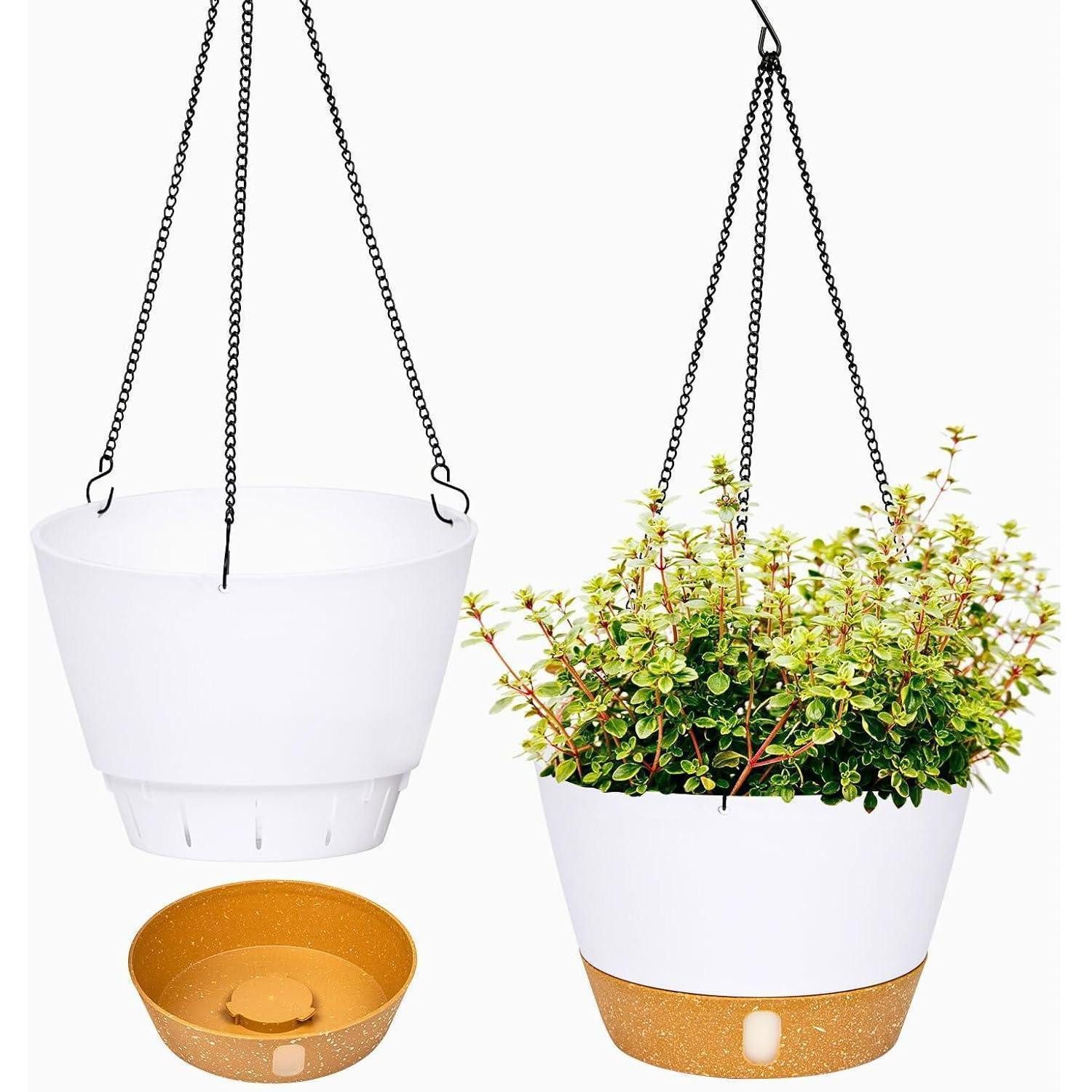LuxusKollektion Blumentopf Hängende Pflanzgefäße 2er Drainageloch 3 Haken Weiß A+weiß 20.3CM