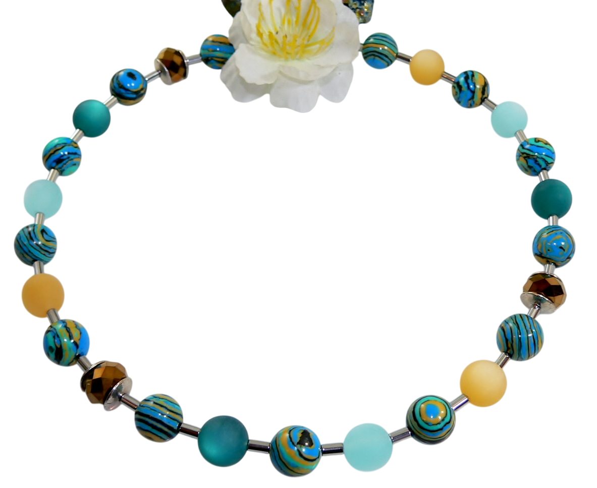 traumschmuck Kette ohne Anhänger 108z Halskette Perle Rund Schmuckstein Malachit Polaris (incl. Schmuckbox), handgefertigt, Made in Germany