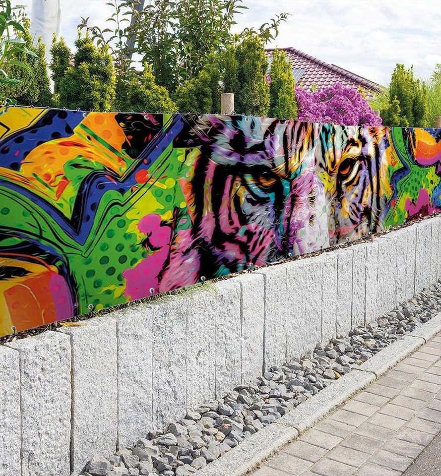 Thumbnail - MyMaxxi Sichtschutzzaunmatten Zaunbanner Tiger Graffiti Sichtschutz Garten Zaun, (Bambus grün)