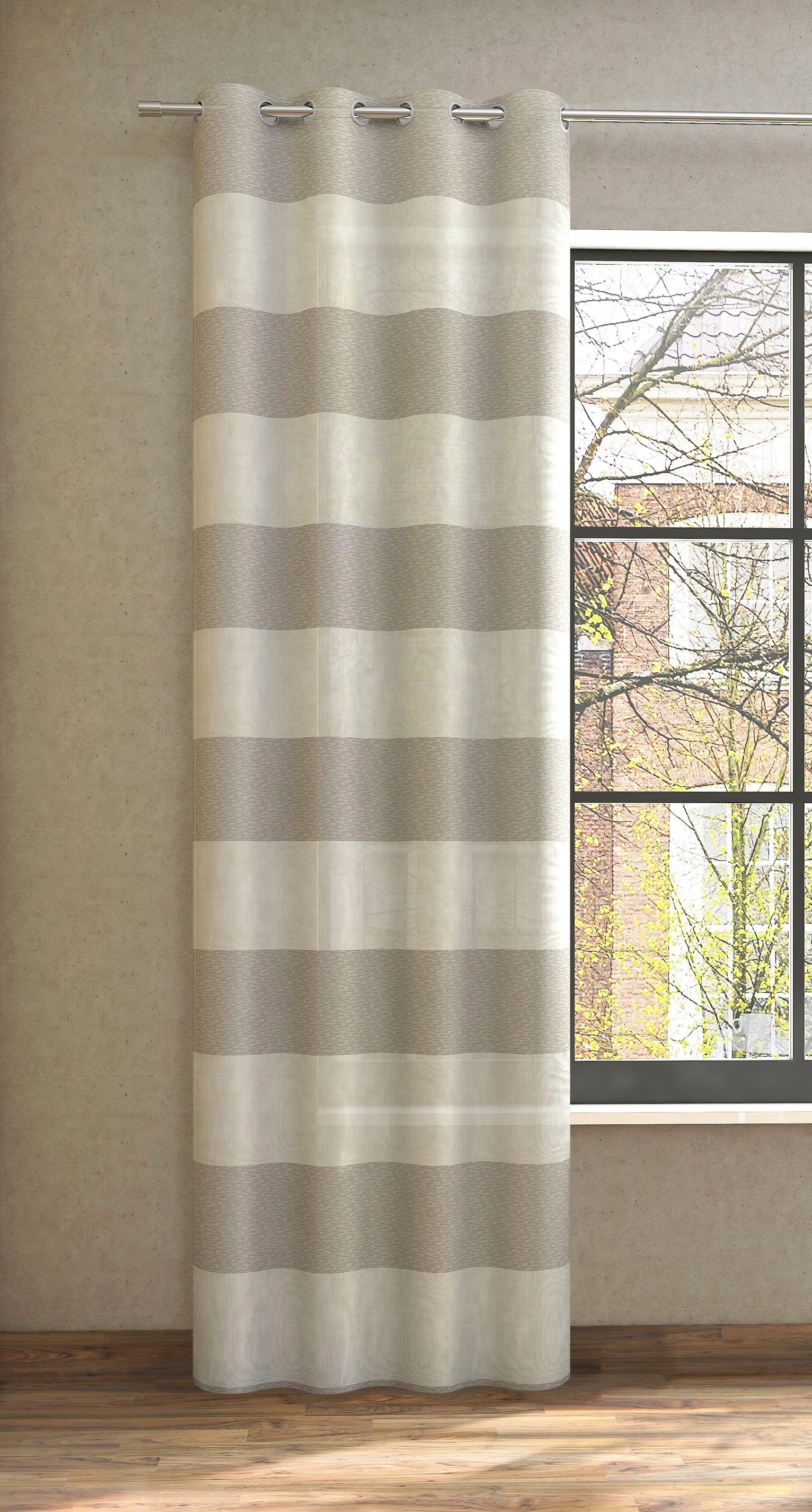 Leinen-Look beige St), Vorhang for Neutex Musterung (1 3D you!, Ösen Jacquard, im halbtransparent, SONORA,