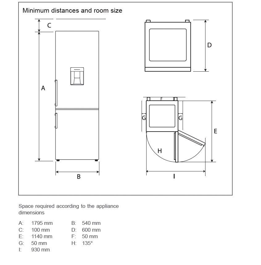 Combinație frigider/congelator hanseatic HKGK17954DNFWDBI, 179,5 cm înălțime, 54 cm lățime, NoFrost, dozator de apă, alarmă ușă