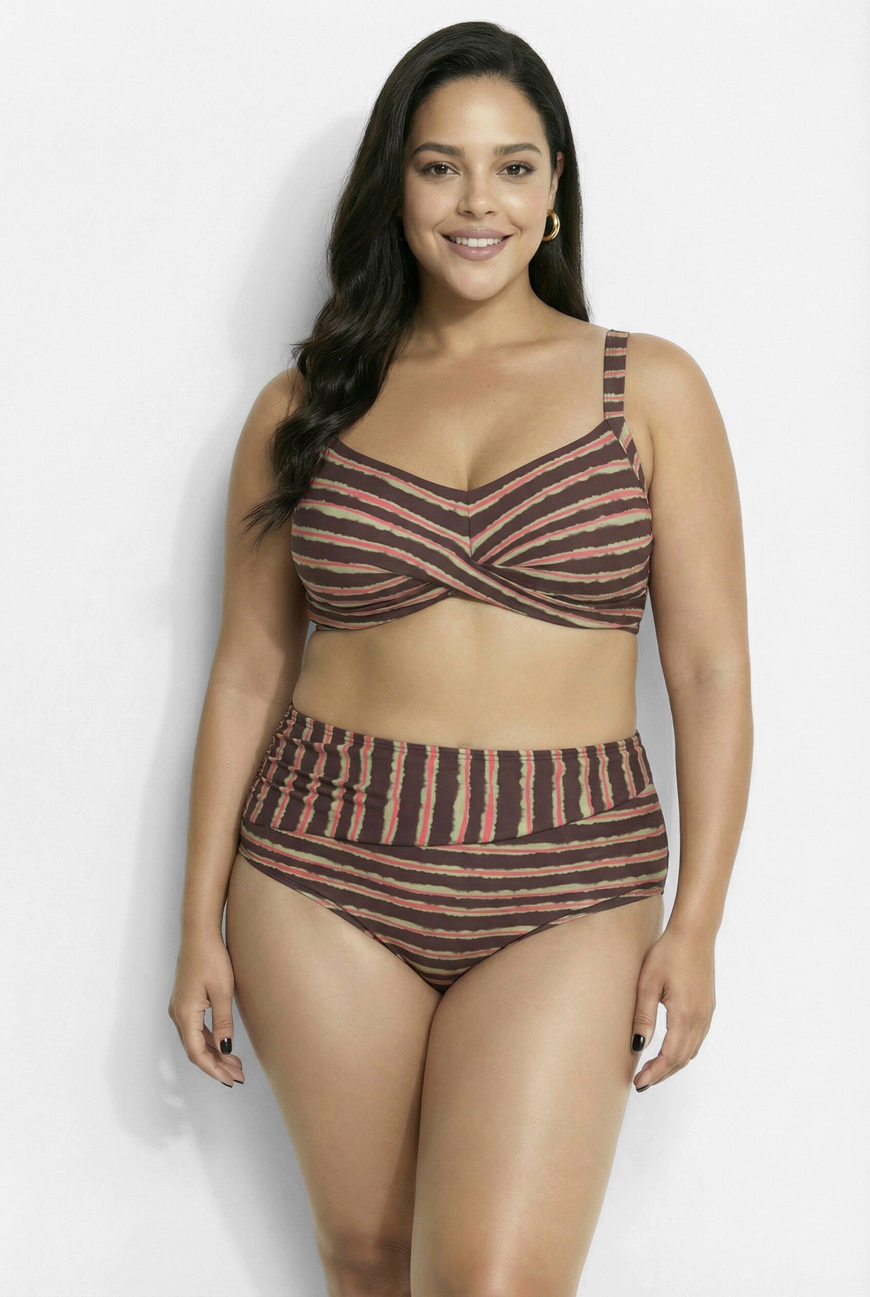 Ulla Popken Soft-BH Bikini Streifenmix drapiert Softcups recycelt