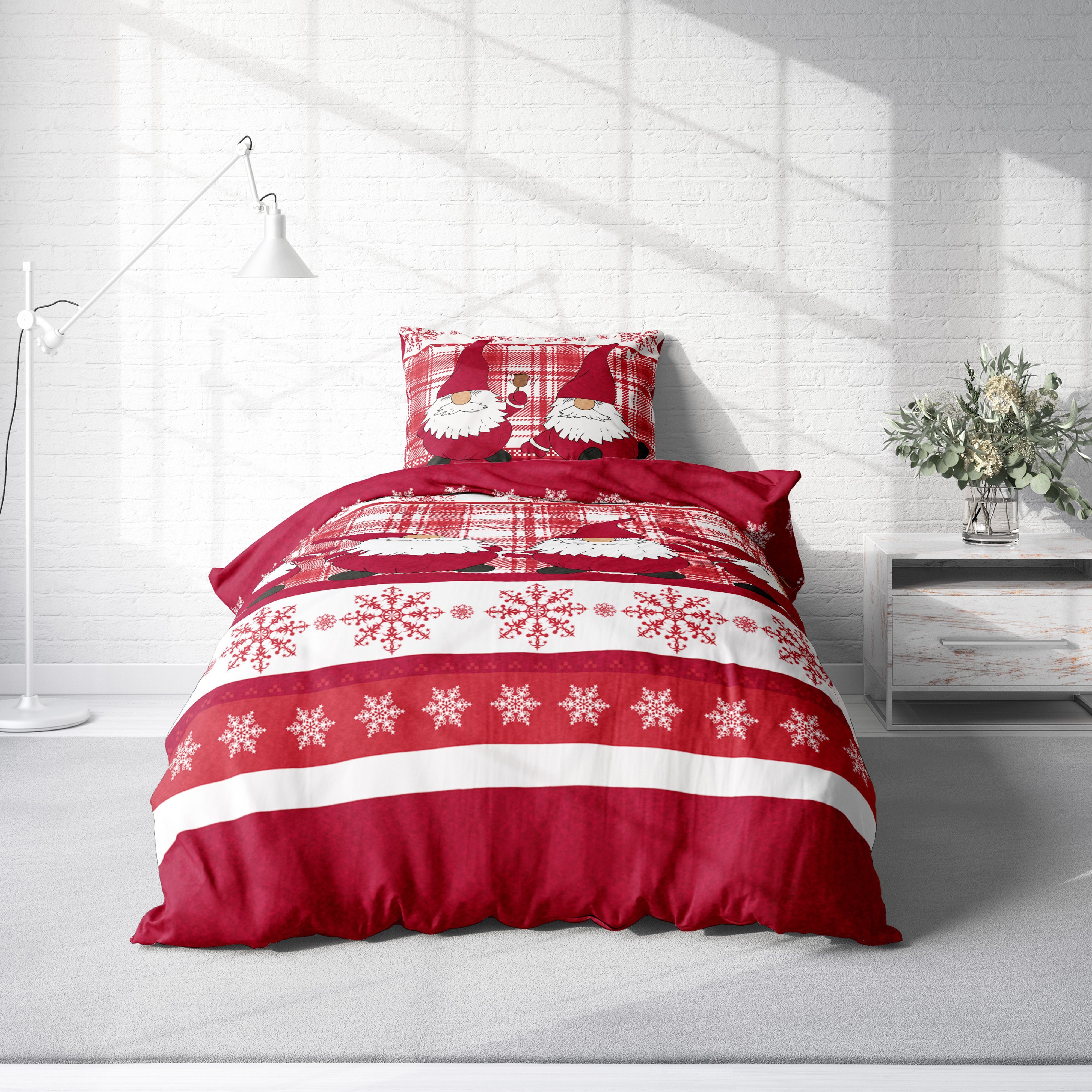 One Home Bettwäsche Winter Thermofleece, Fleece, 2 teilig, Weihnachten Wichtel Christmas, kuschelig flauschig warm weich Modern