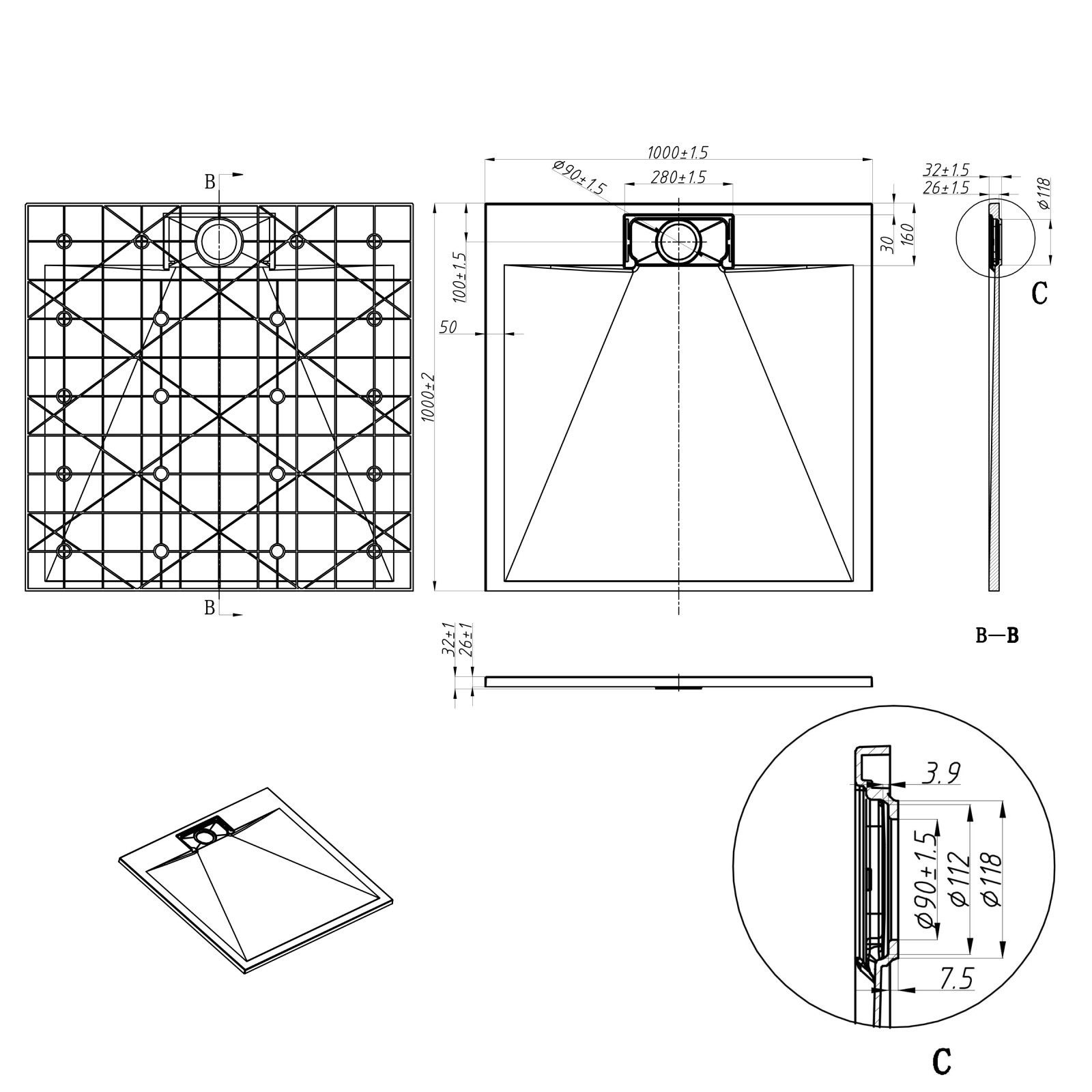 WITEN&NOCK Duschwanne SMC Duschtasse Superflach Rutschfest Duschwanne Stein günstig online kaufen