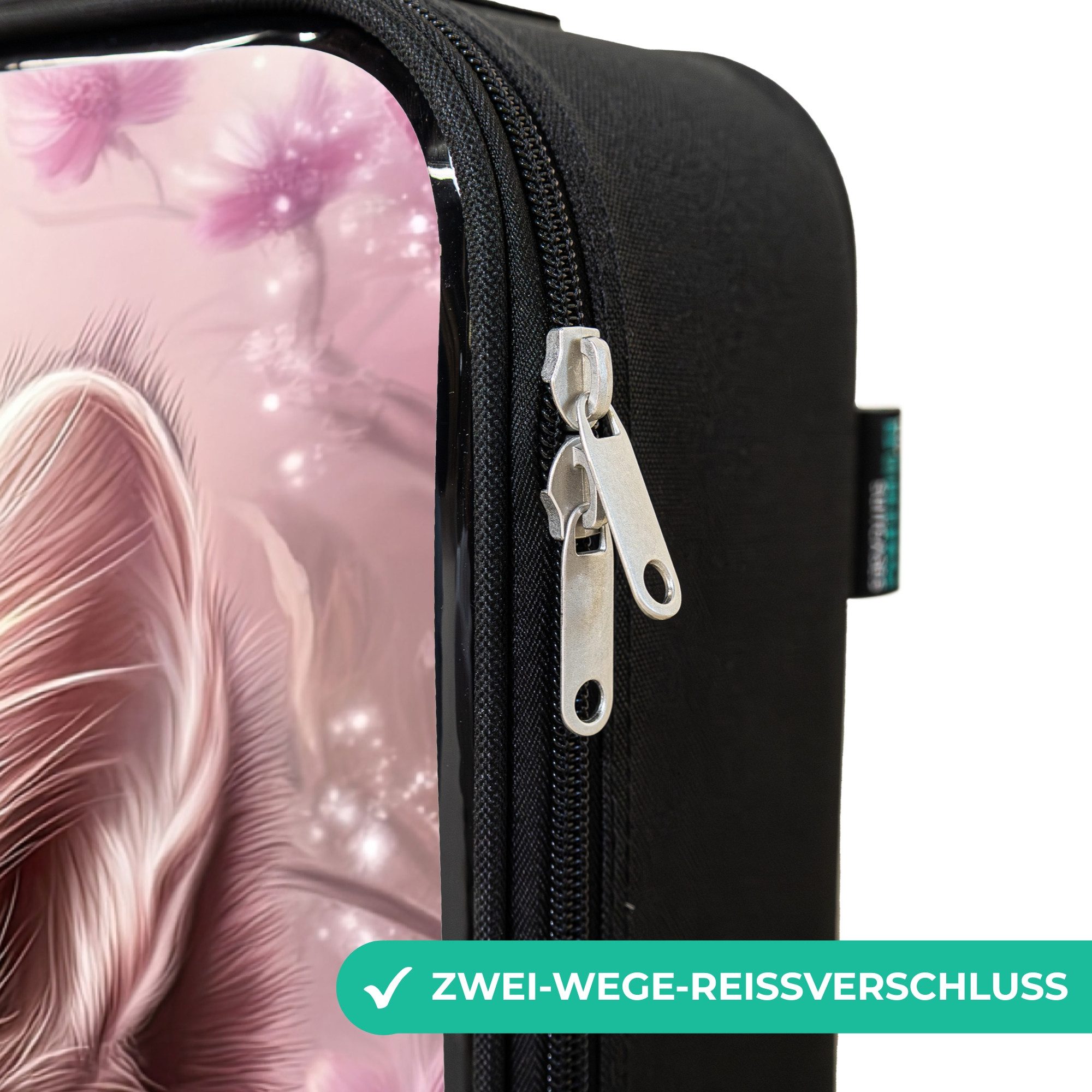 NoBoringSuitcases.com© Kinderkoffer mit leuchtende Räder - Katze - Lila - Schmetterlinge - Blumen, 2 Rollen, Kinder Koffer Klein, Trolley Handgepäck, Reisekoffe – Bild 4 von 5