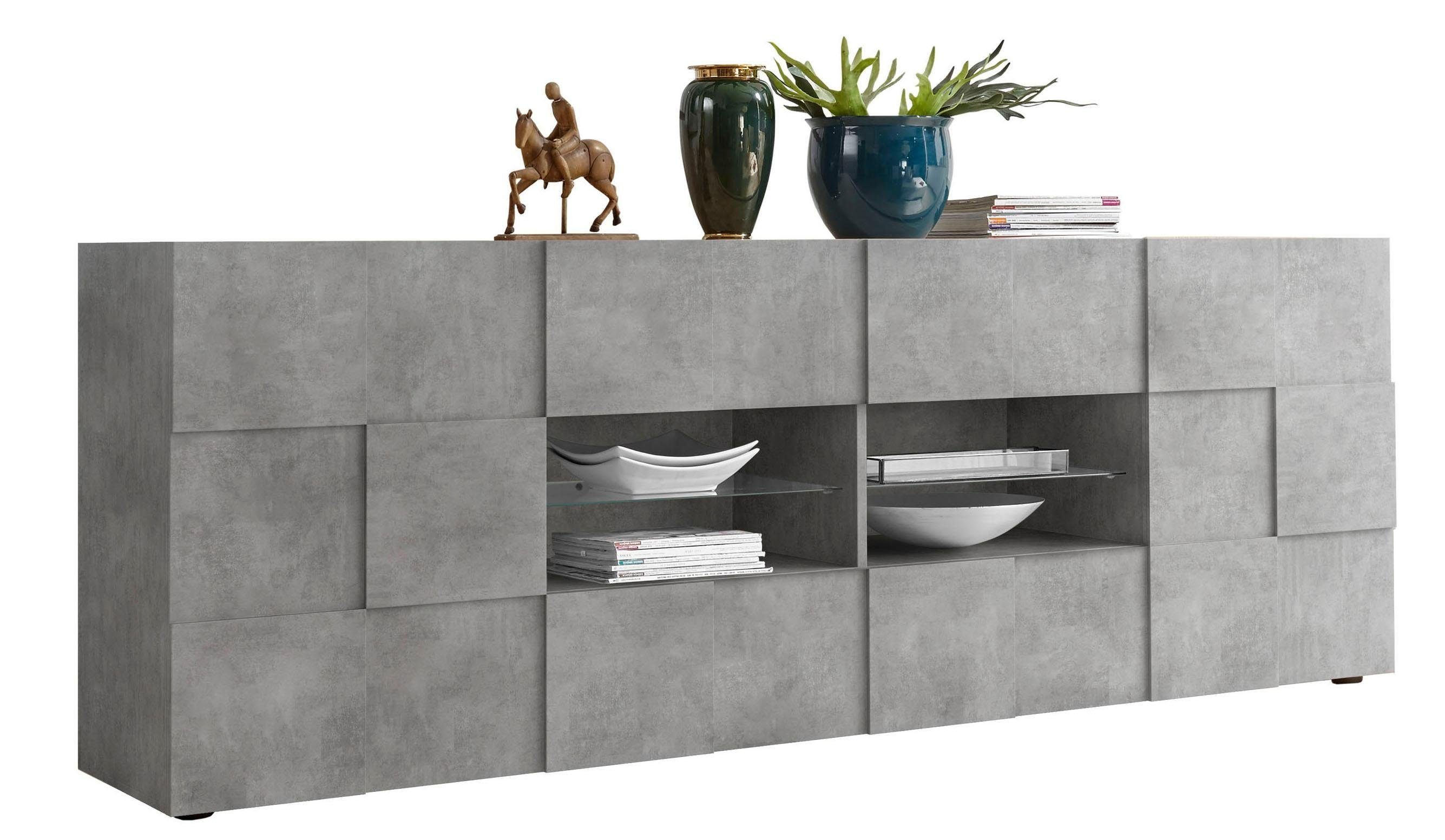 INOSIGN Sideboard Dama Breite 241, Kommode 2 Türen u. 4 Schubkästen, Anrichte, Front in 3D-Optik, viel Stauraum, verschiedene Farben