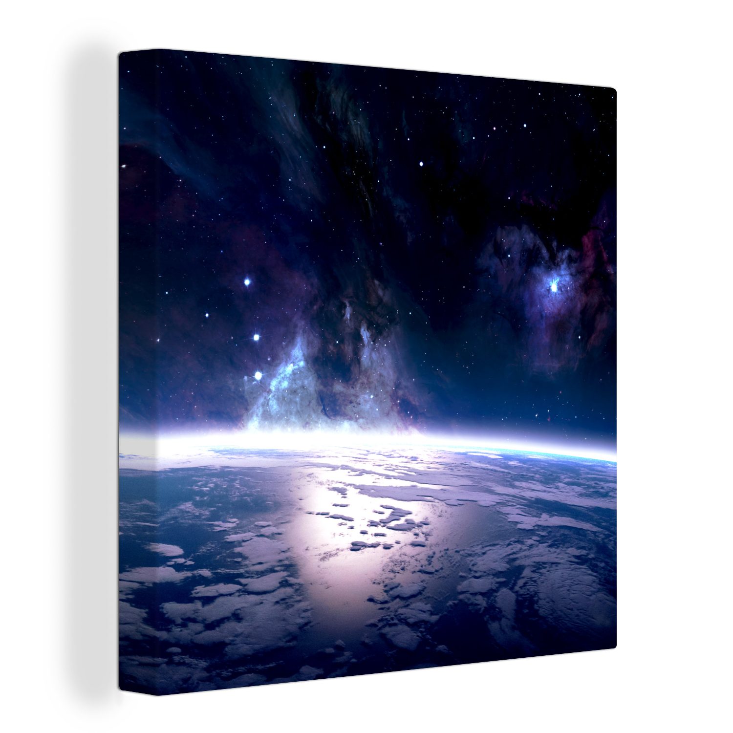 OneMillionCanvasses® Leinwandbild Erde - Sterne - Weltraum, (1 St), Leinwand Bilder für Wohnzimmer Schlafzimmer