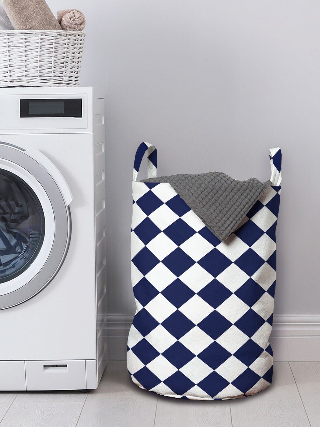 Wäschekorb Home Kordelzugverschluss Tile Wäschesäckchen für mit Old Blau Waschsalons, Abakuhaus Griffen Inspired