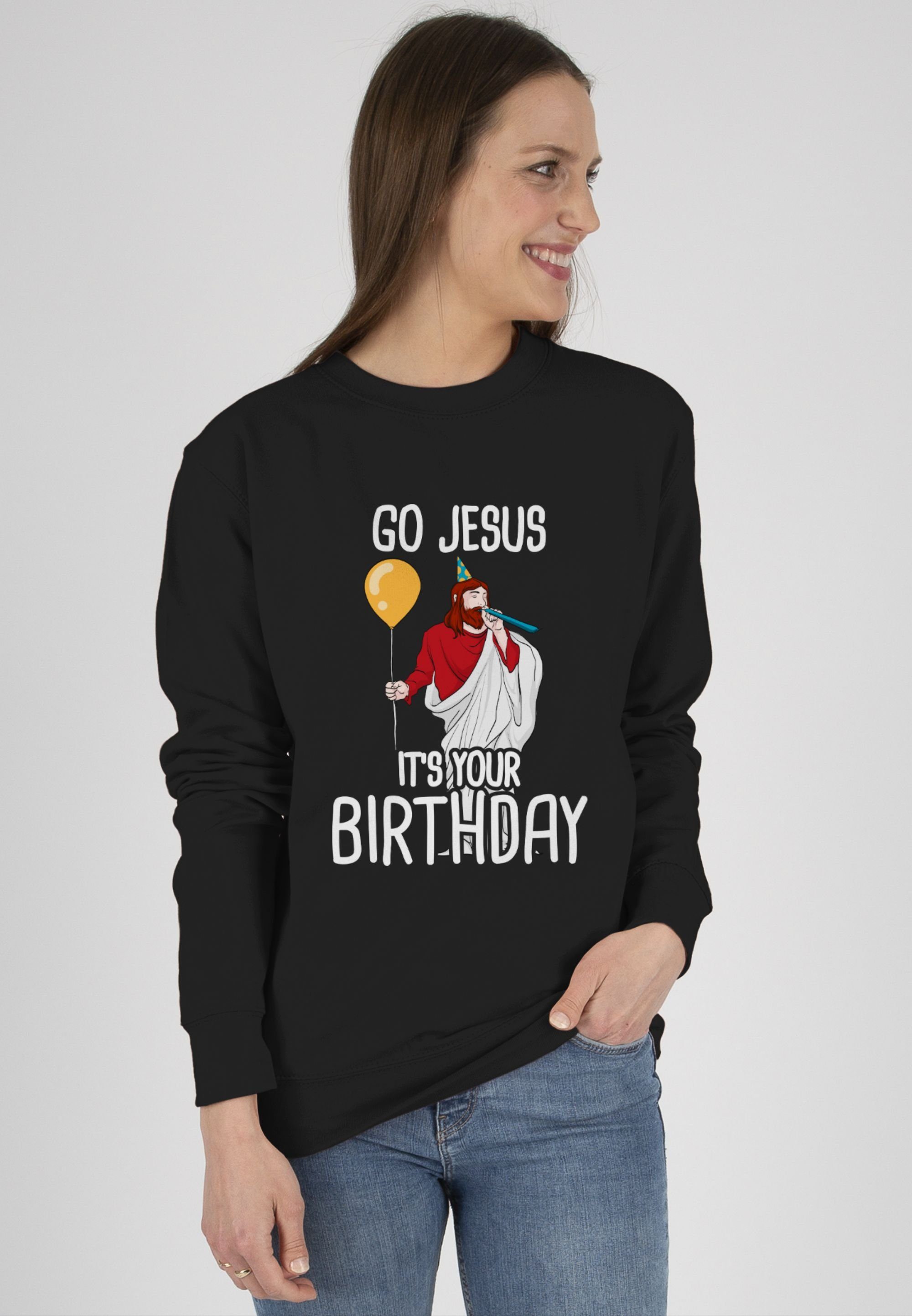 Kleidung Shirtracer Go Sweatshirt Jesus Birthday 1 (1-tlg) Schwarz Weihachten it's your