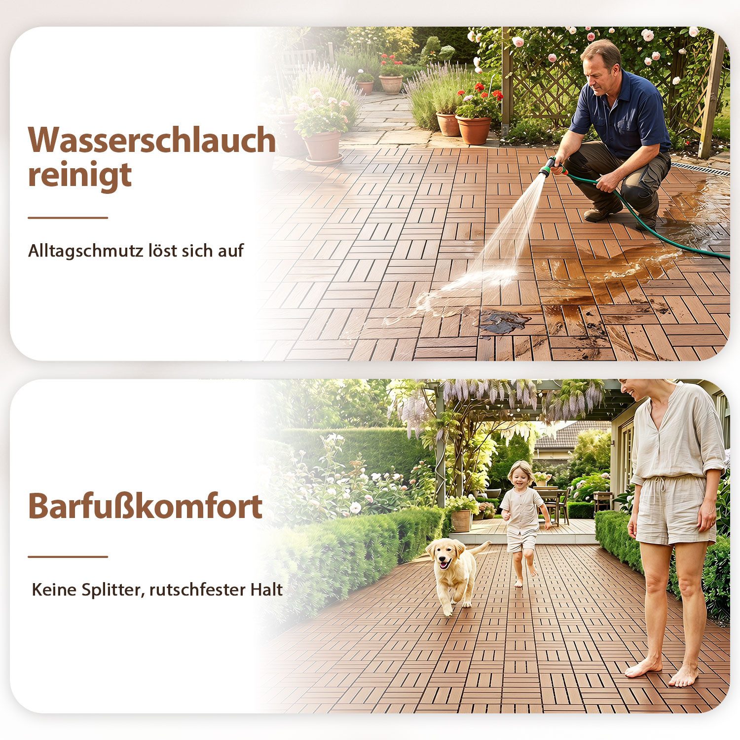 Clanmacy Terrassenplatte Kunststoff-Bodenfliesen 88 Stück 30x30cm Klickfliesen Rotbraun, Kunststoff 30x30, Braun