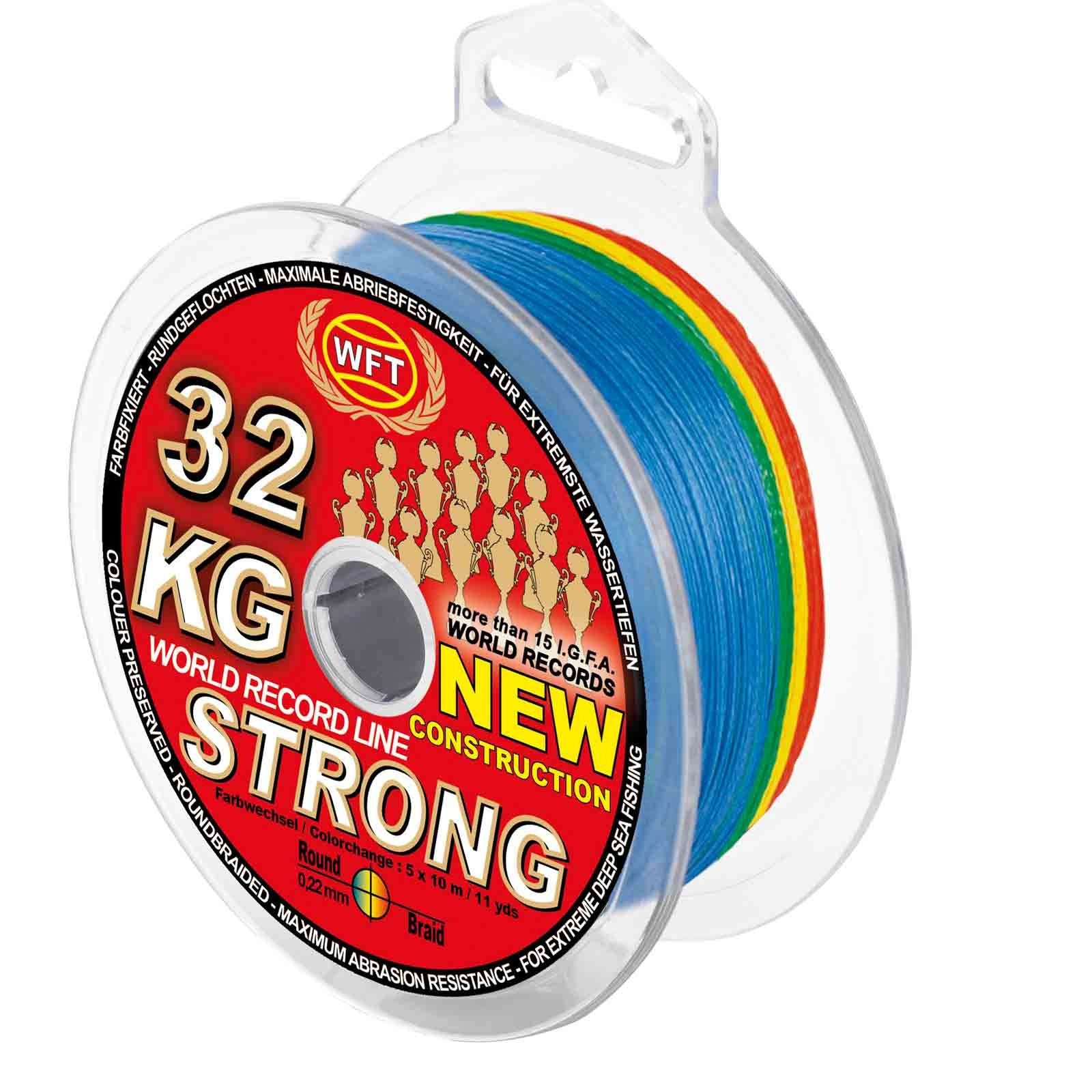 WFT Angelschnur, 350 m Länge, WFT KG Strong Exact 350m multicolor 0,22mm geflochtene Angelschnur